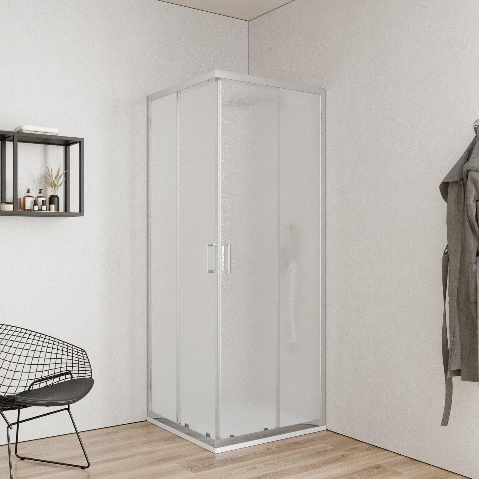 Box doccia 90x90 cm angolare scorrevole con vetro stampato e profilo cromo 200h - Skin
