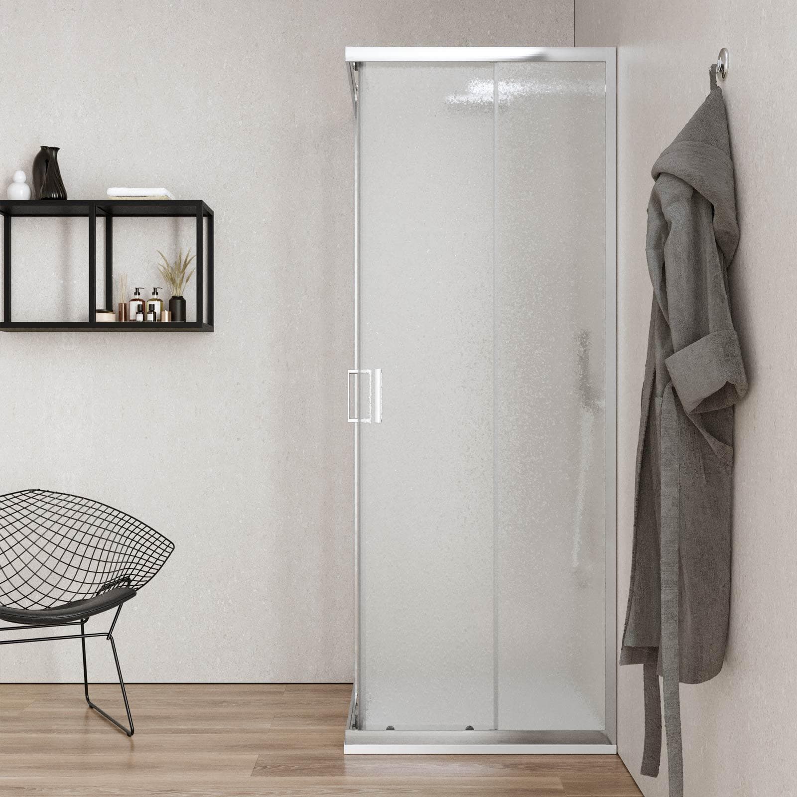 Box doccia 90x90 cm angolare scorrevole con vetro stampato e profilo cromo 200h - Skin