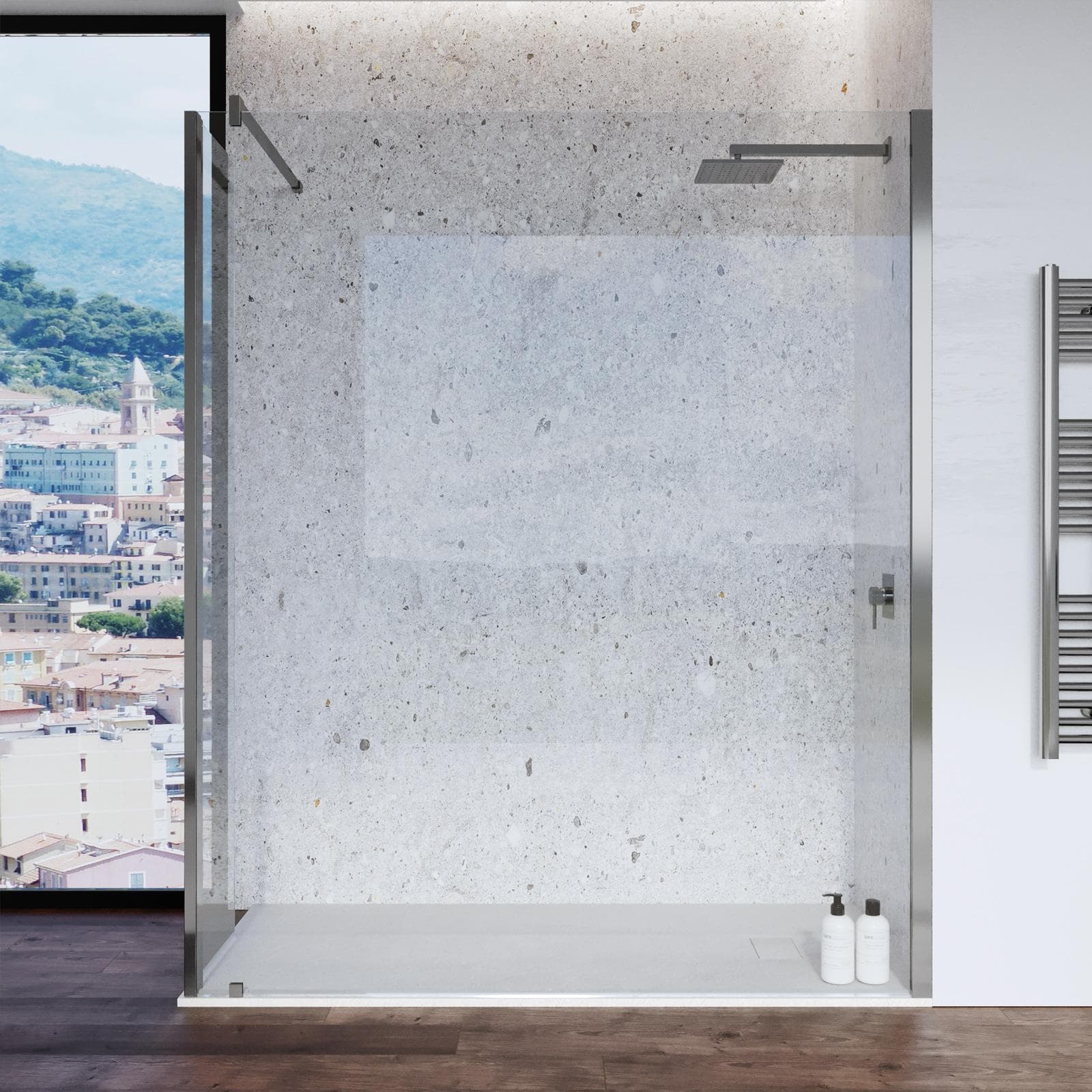 Box doccia angolare Keep 170 cm parete fissa e anta girevole da 35 cm anticalcare