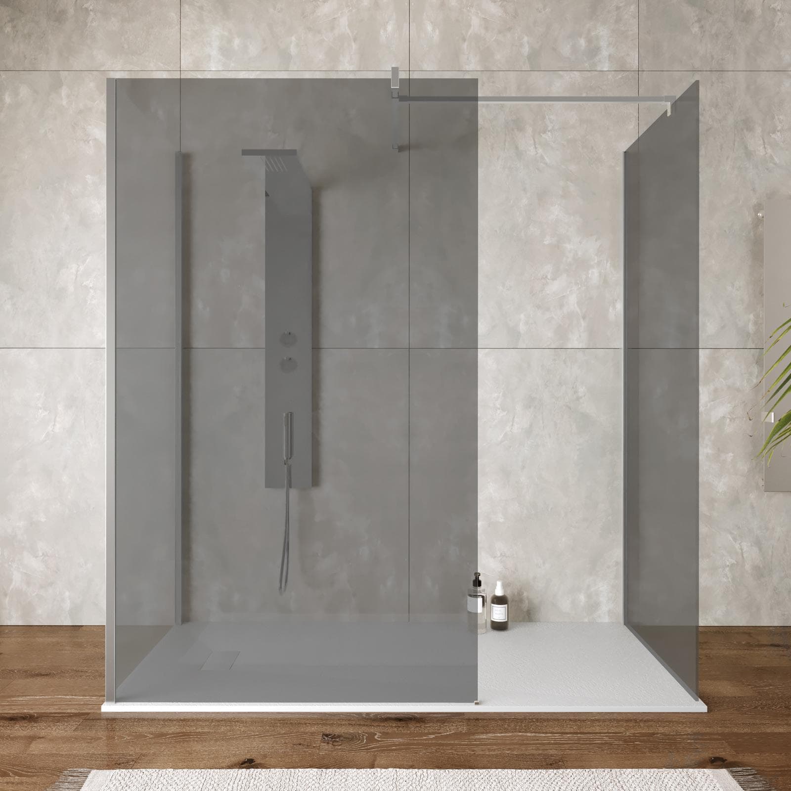 Box doccia walk-in tre lati 80x120x80 con vetro anticalcare fumè e profilo cromo - Keep