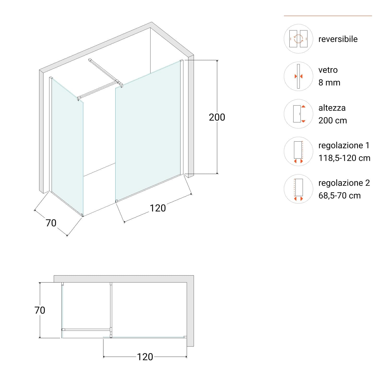 Box doccia fume walk-in anticalcare per spazi doccia 70x160 cm - Keep