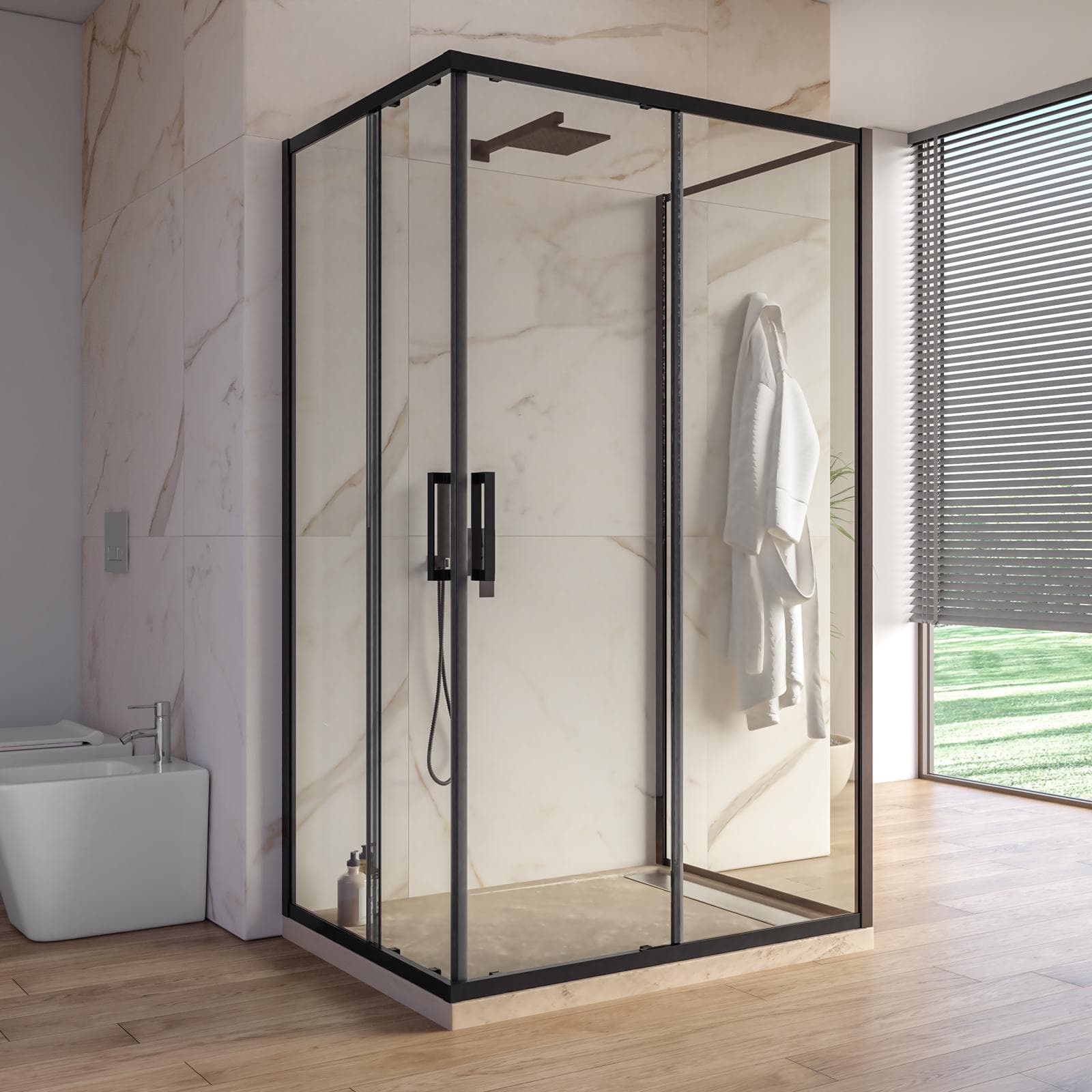 Box doccia nero tre lati 90x100x90cm apertura doppio scorrevole anticalcare 200h - Naomi