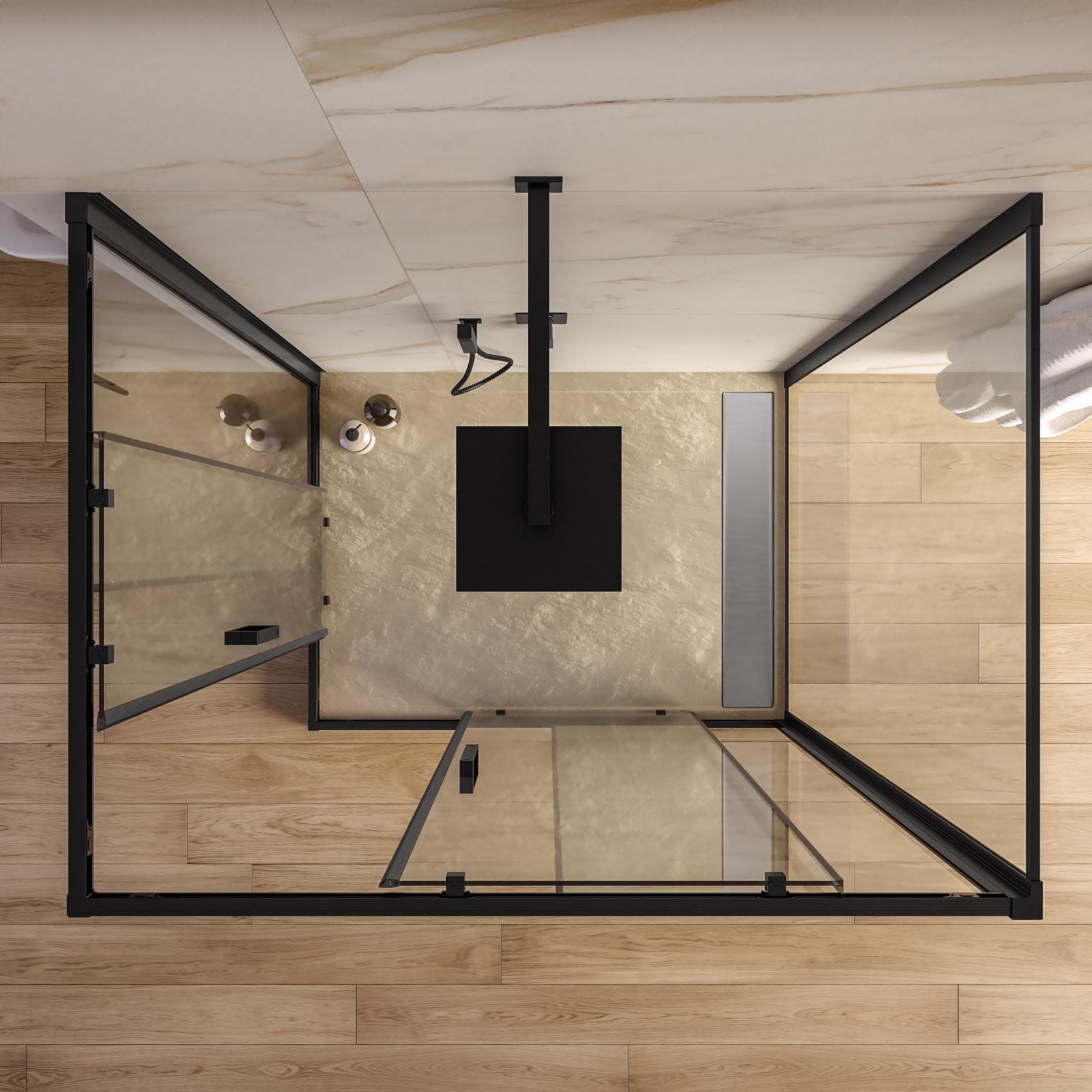 Box doccia nero tre lati 90x100x90cm apertura doppio scorrevole anticalcare 200h - Naomi
