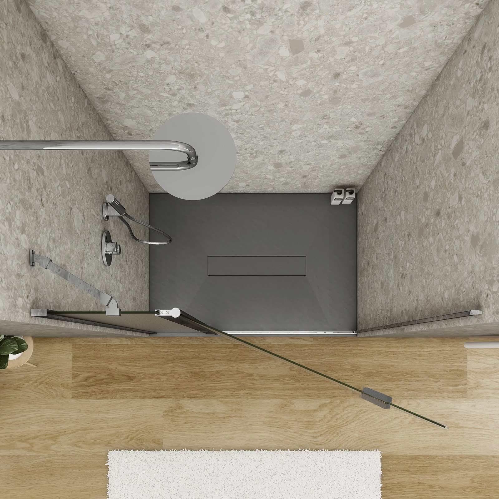 Box doccia nicchia 105 cm battente 80 cm con lato giunto vetro temperato opaco e profilo cromo 195h - Nilo