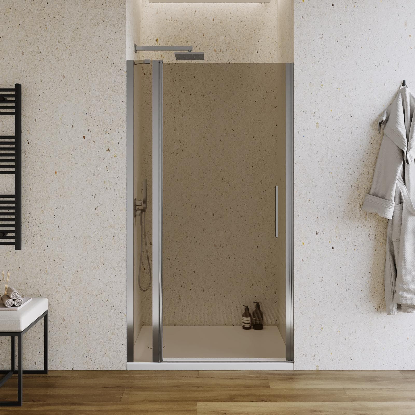 Box doccia nicchia 110 cm battente 80 cm e lato giunto con vetro temperato bronzato e profilo cromo 195h - Nilo