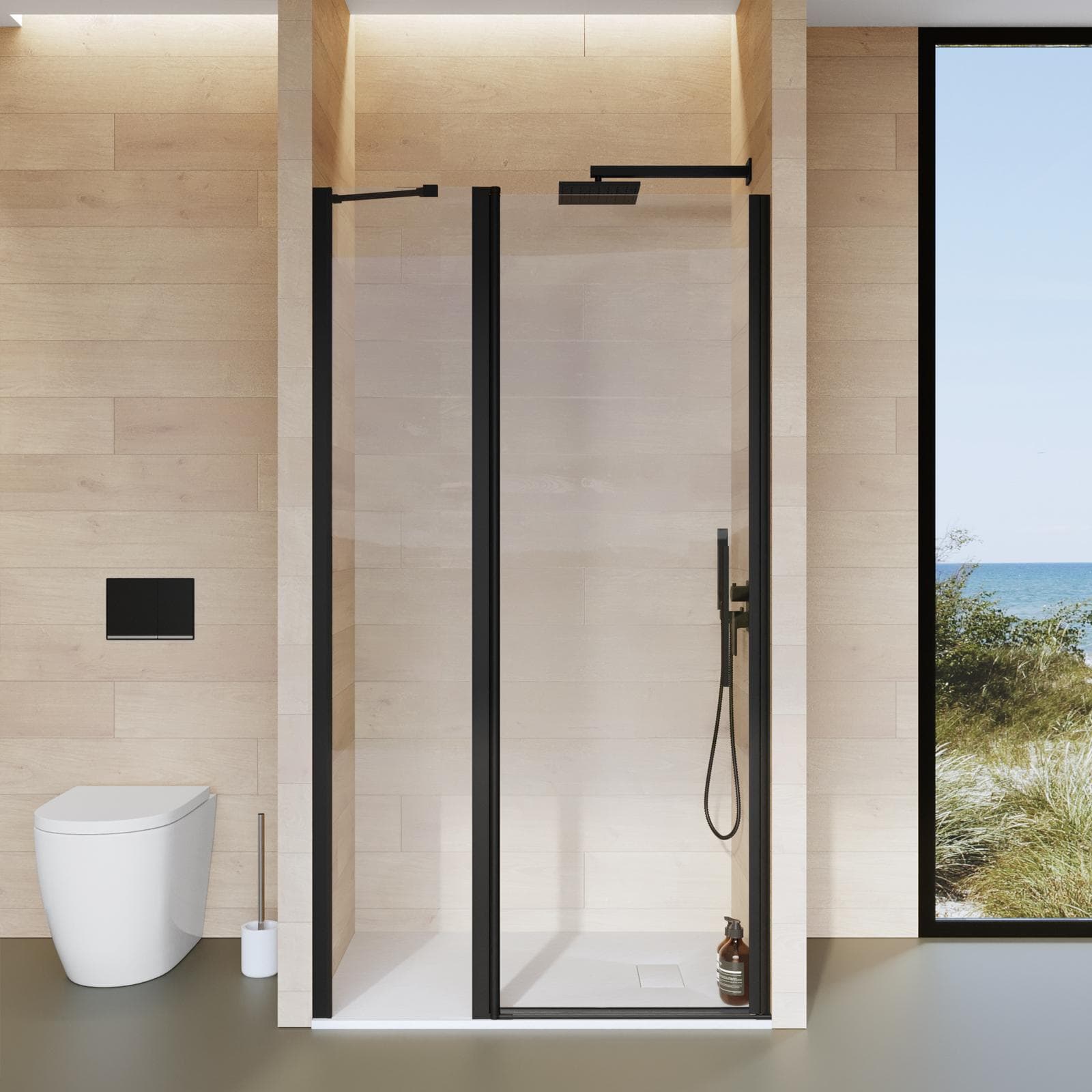 Box doccia nicchia 115 cm battente 75 e lato giunto 40 con profilo nero 190h - Nilo
