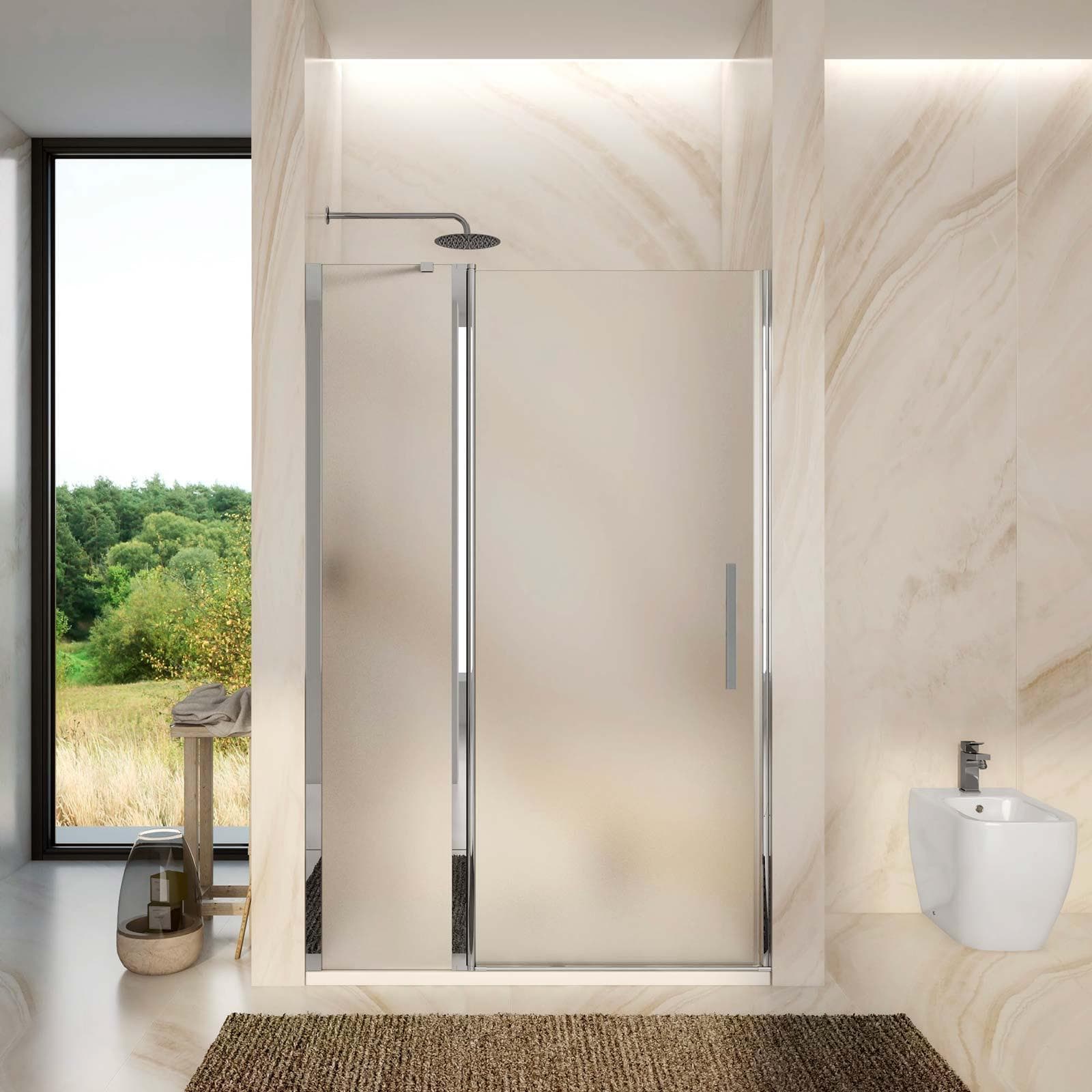 Box doccia nicchia 115 cm battente 80 cm e lato giunto con vetro temperato opaco e profilo cromo 195h - Nilo