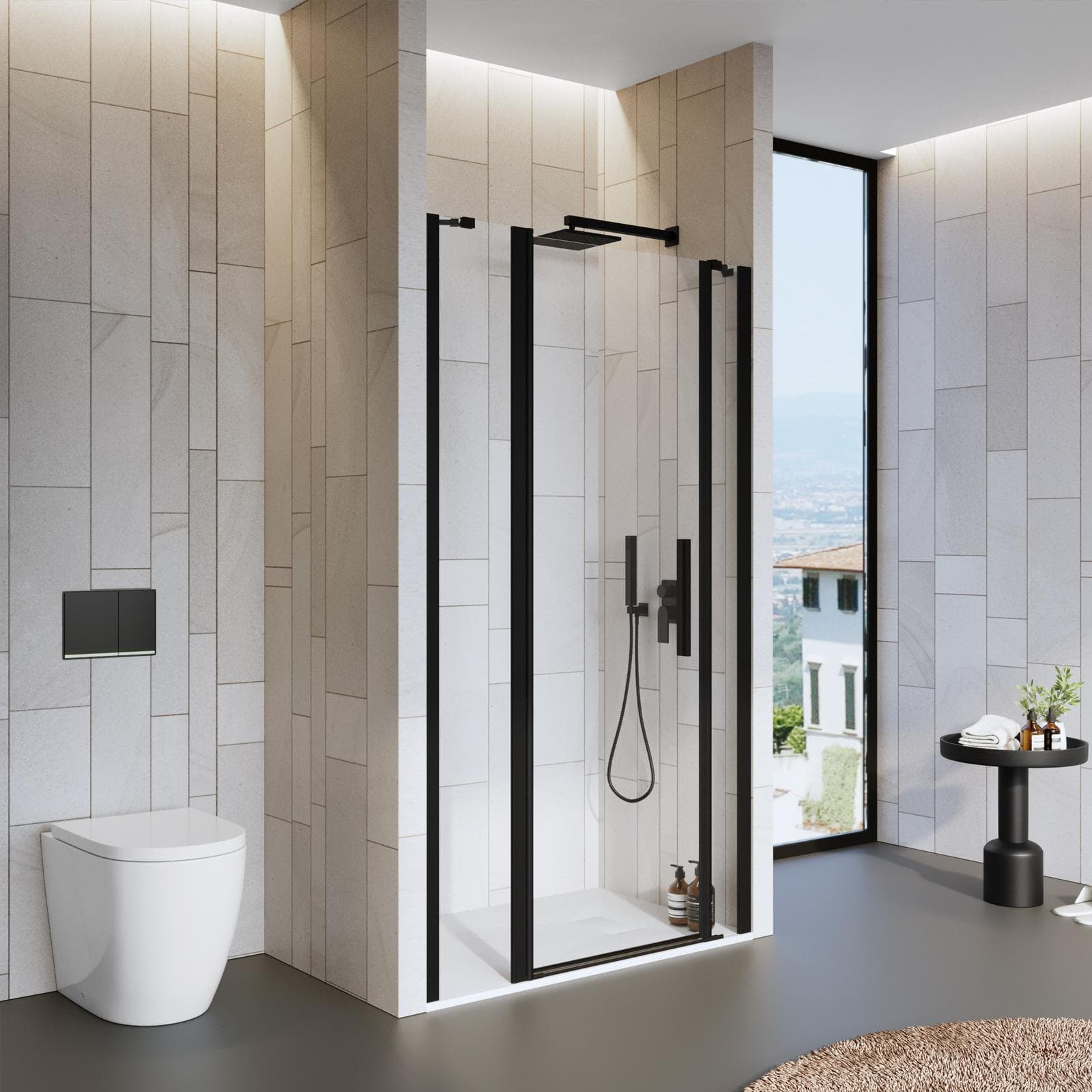 Box doccia nicchia 120 cm 30 giunto + 65 battente + 25 fisso con profilo nero 195h - Nilo