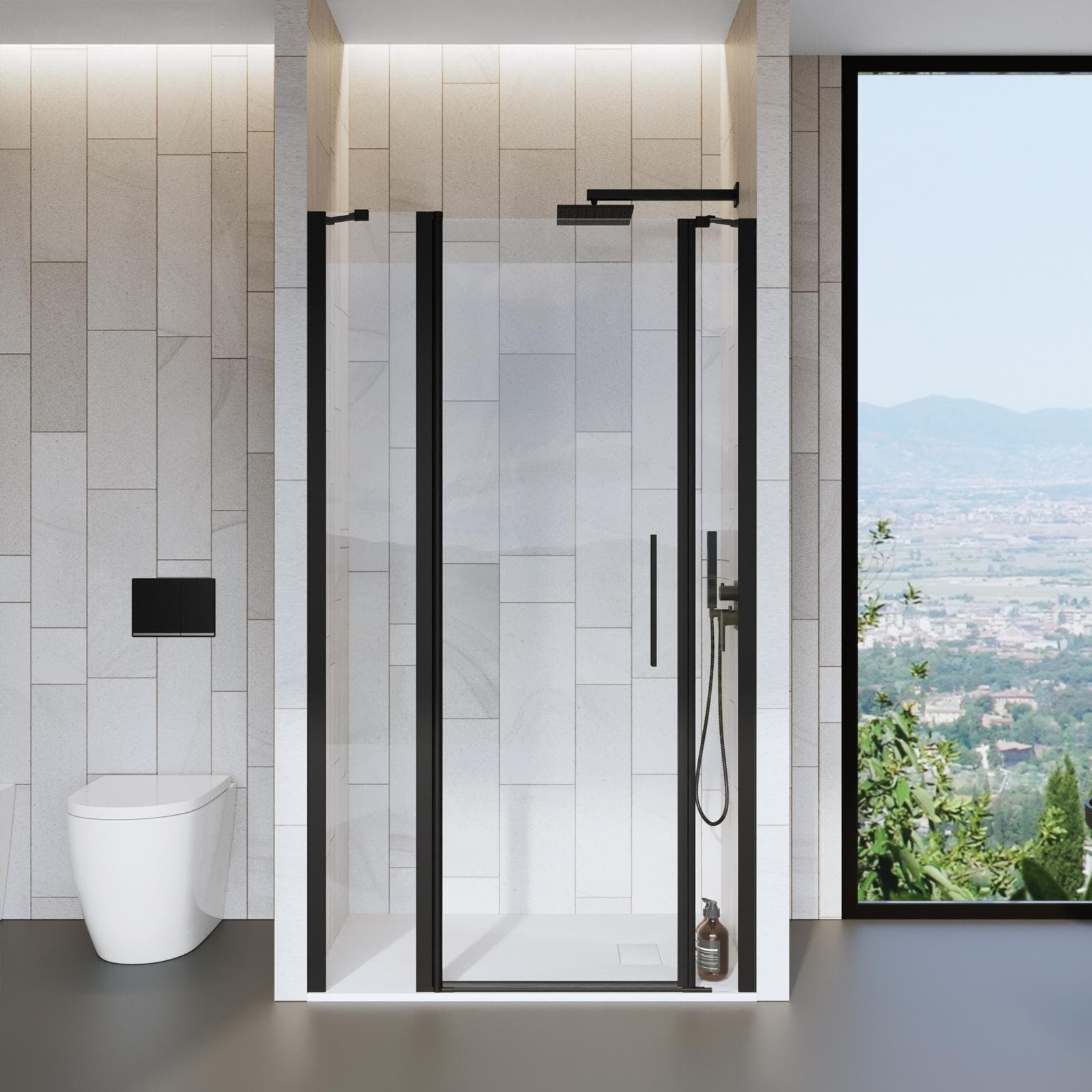 Box doccia nicchia 120 cm 30 giunto + 65 battente + 25 fisso con profilo nero 195h - Nilo