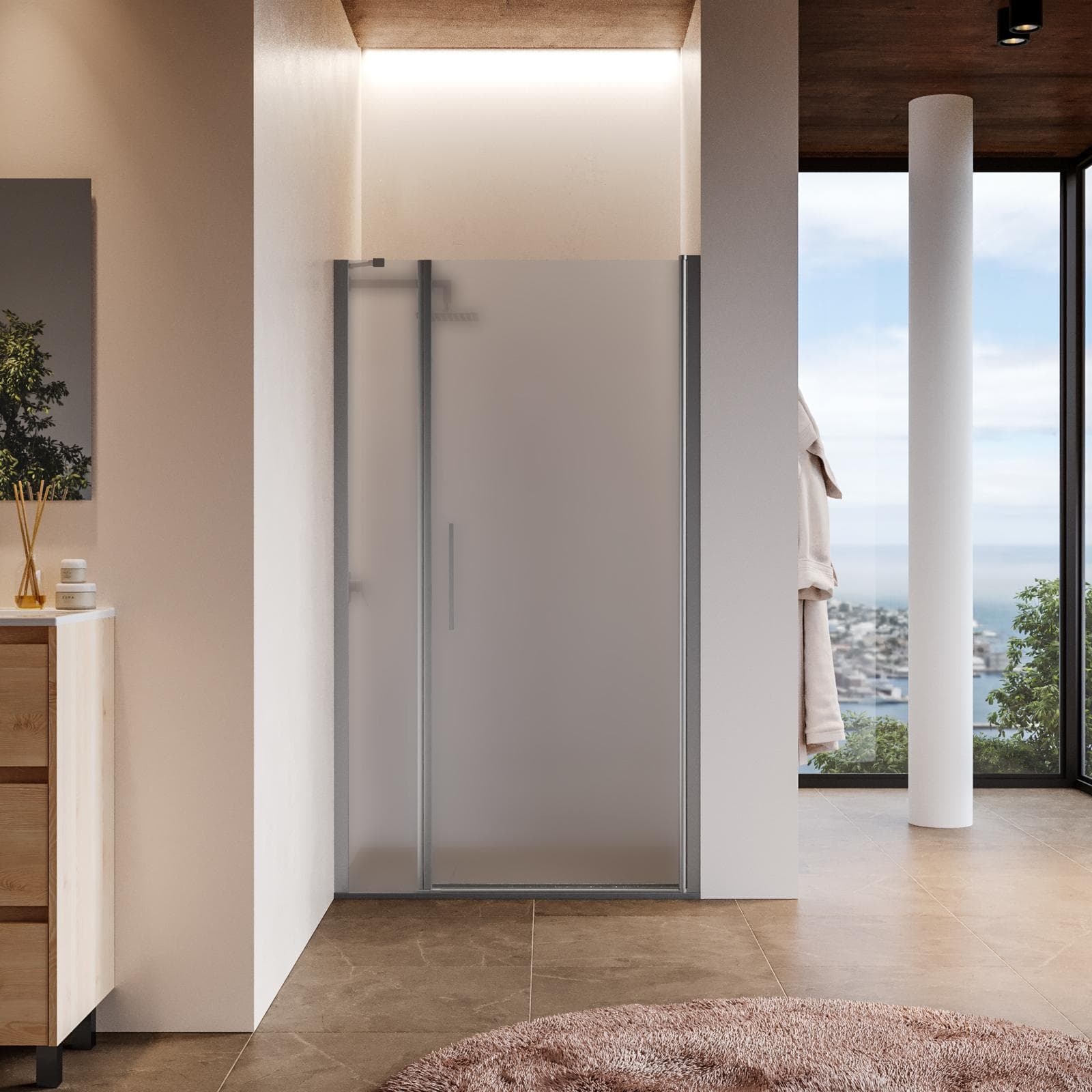 Box doccia nicchia 120 cm battente 85 cm e lato fisso con vetro temperato opaco e profilo cromo 195h - Nilo