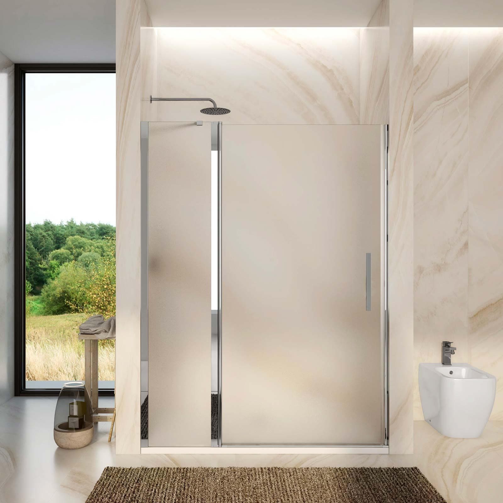 Box doccia nicchia 125 cm battente 80 cm e lato giunto con vetro temperato opaco e profilo cromo 195h - Nilo