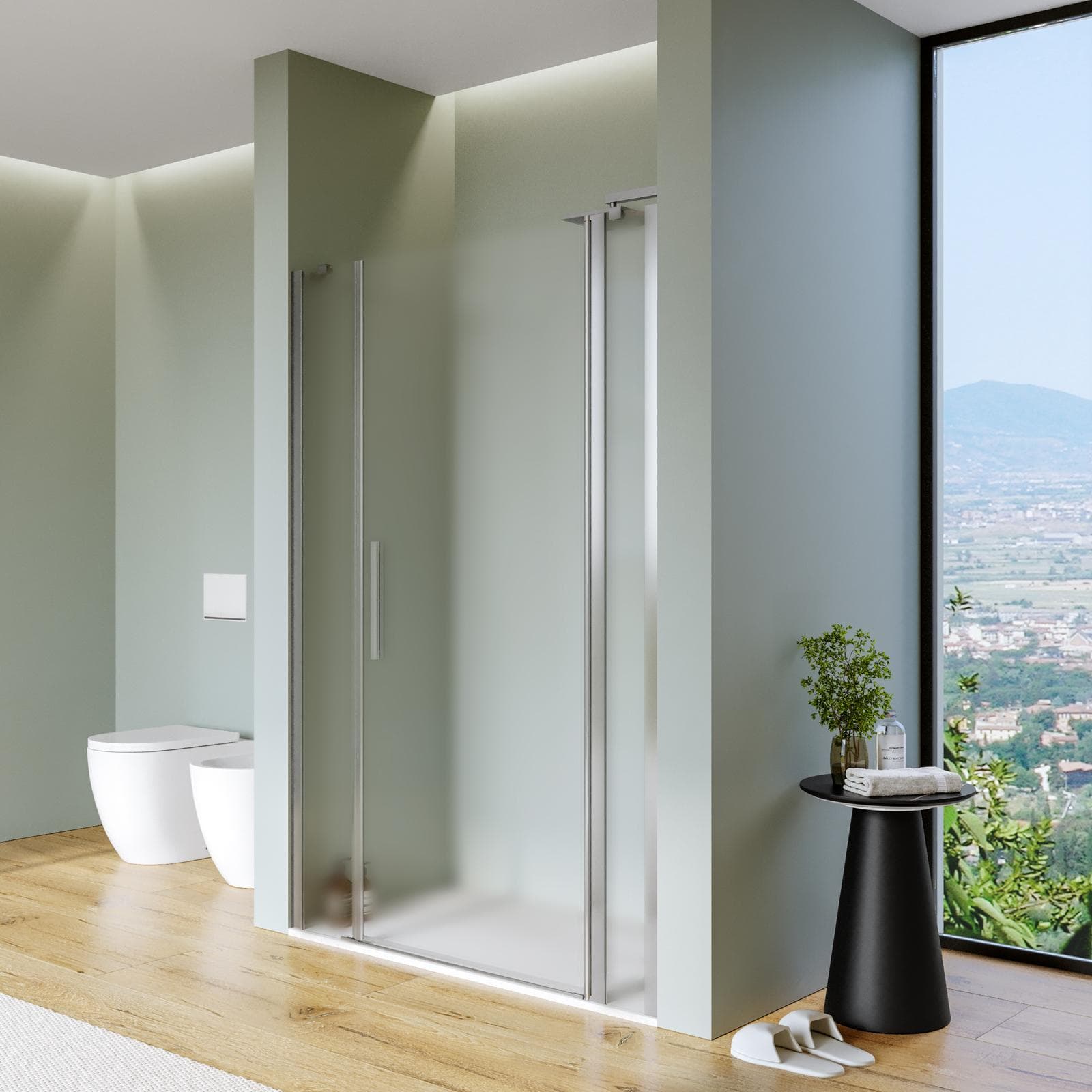 Box doccia nicchia 135 cm 25 giunto + 80 battente + 30 fisso con vetro temperato opaco e profilo cromo 195h - Nilo