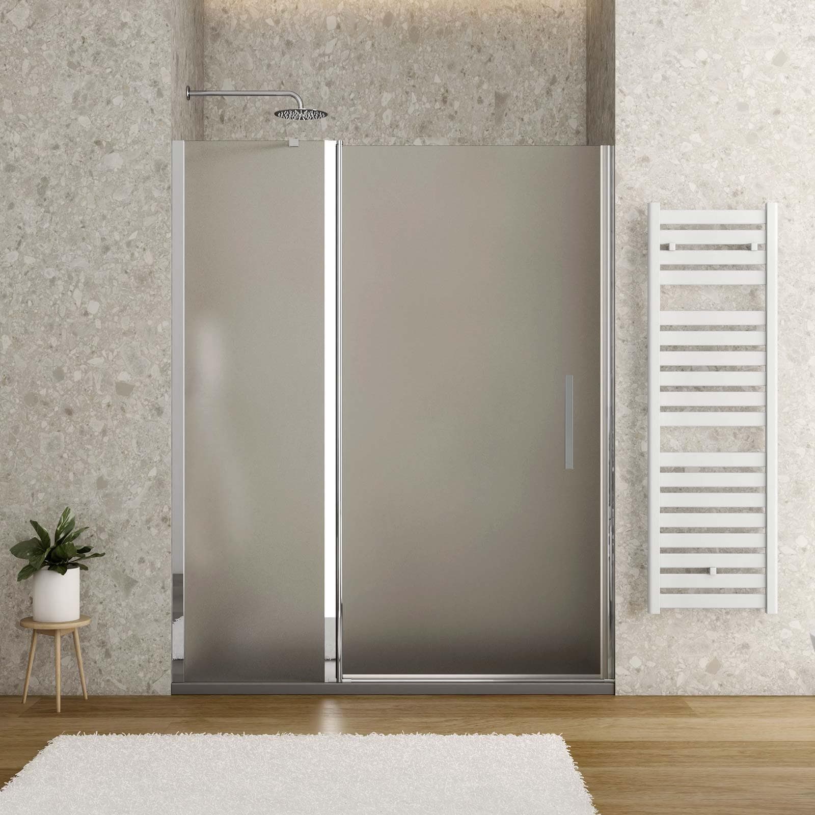 Box doccia nicchia 135 cm battente 80 cm e lato giunto con vetro temperato opaco e profilo cromo 195h - Nilo