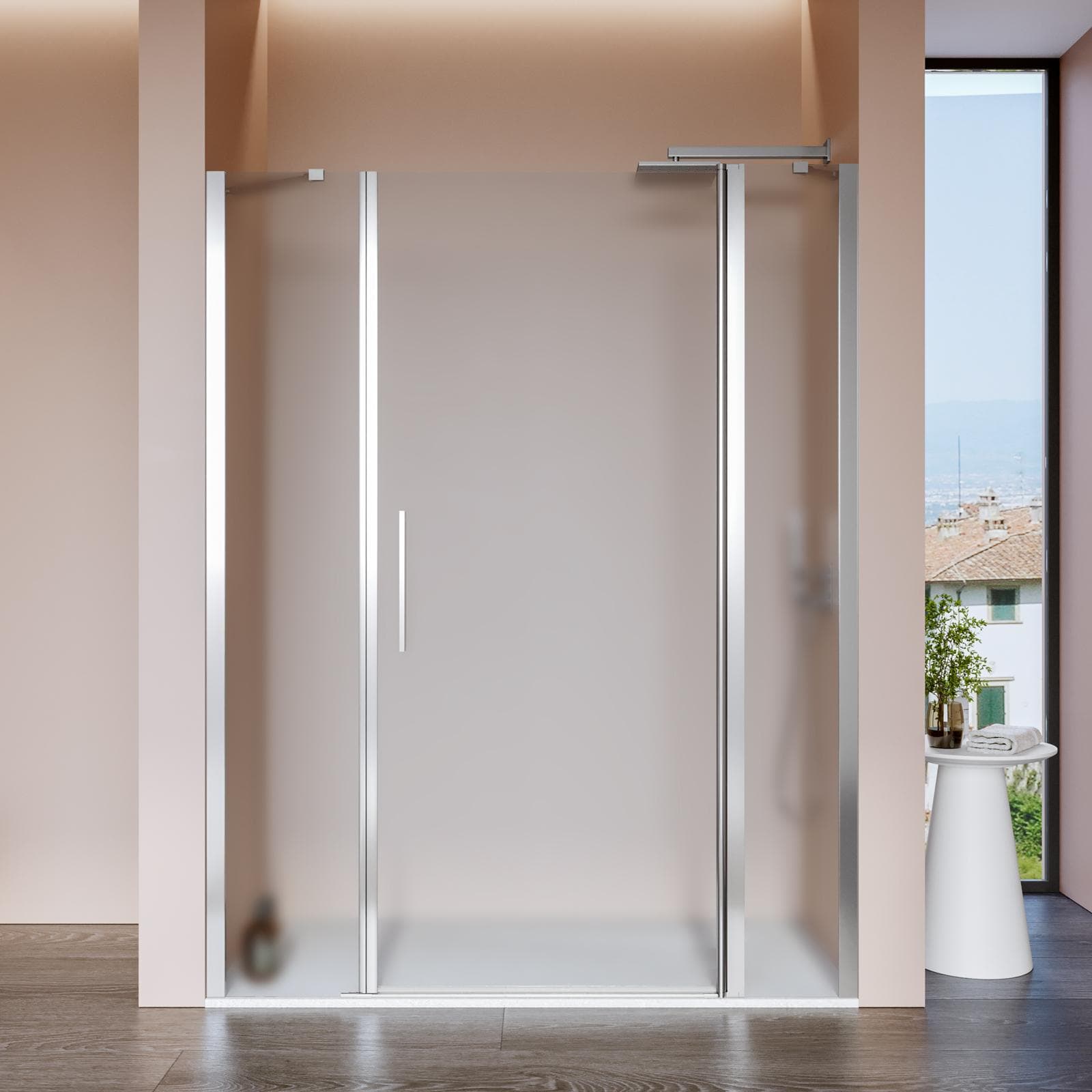 Box doccia nicchia 145 cm 35 giunto + 80 battente + 30 fisso con vetro temperato opaco e profilo cromo 195h - Nilo