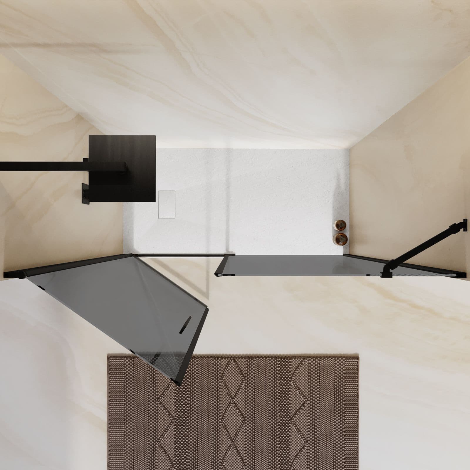 Box doccia nicchia 145 cm battente 65 cm e lato fisso con vetro temperato fumé e profilo nero 195h - Nilo