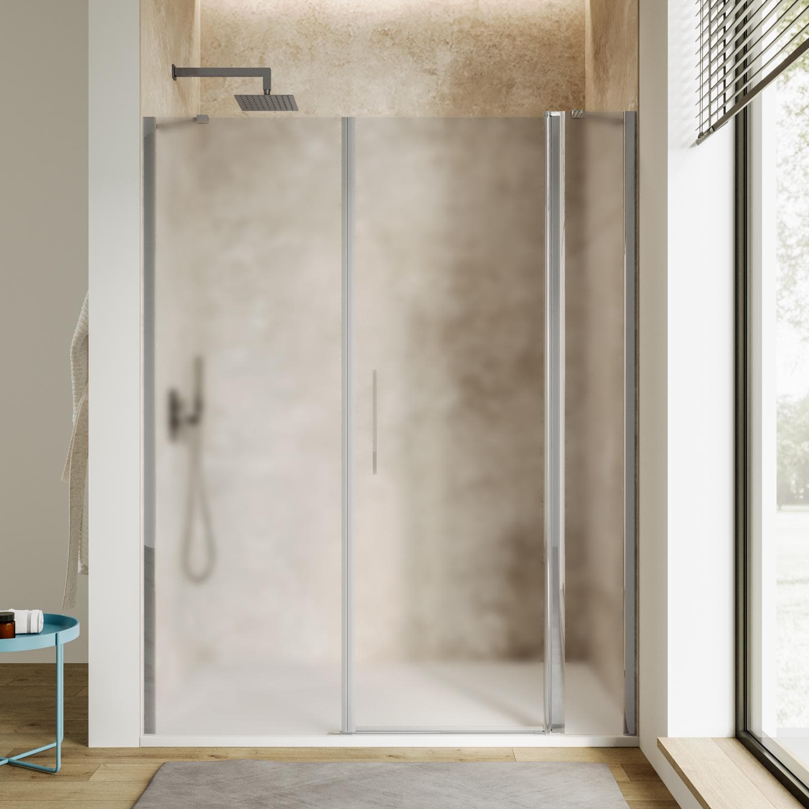 Box doccia nicchia 150 cm 25 giunto + 65 battente + 60 fisso con vetro temperato opaco e profilo cromo 195h - Nilo