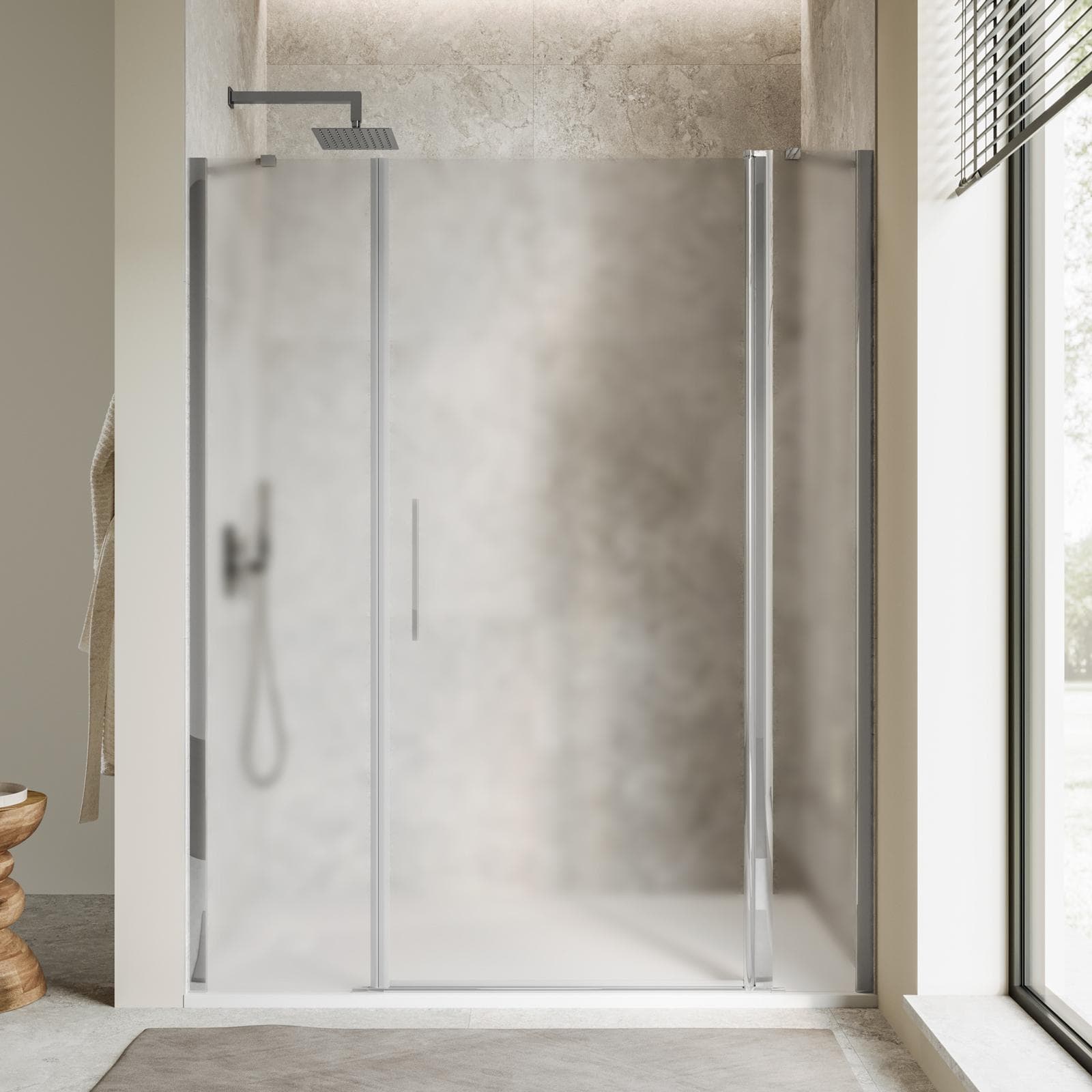 Box doccia nicchia 150 cm 25 giunto + 80 battente + 45 fisso con vetro temperato opaco e profilo cromo 195h - Nilo