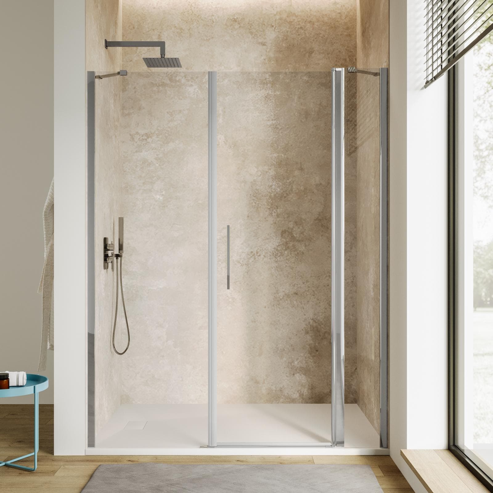 Box doccia nicchia 150 cm 30 giunto + 70 battente + 50 fisso con vetro temperato trasparente e profilo cromo 195h - Nilo