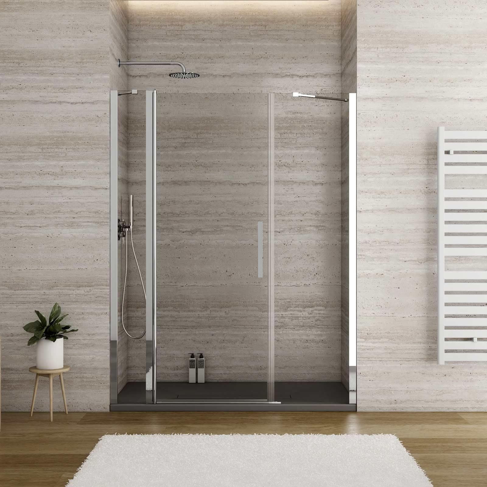 Box doccia nicchia 150cm 20 giunto + 75 battente + 55 fisso trasparente 195h - Nilo