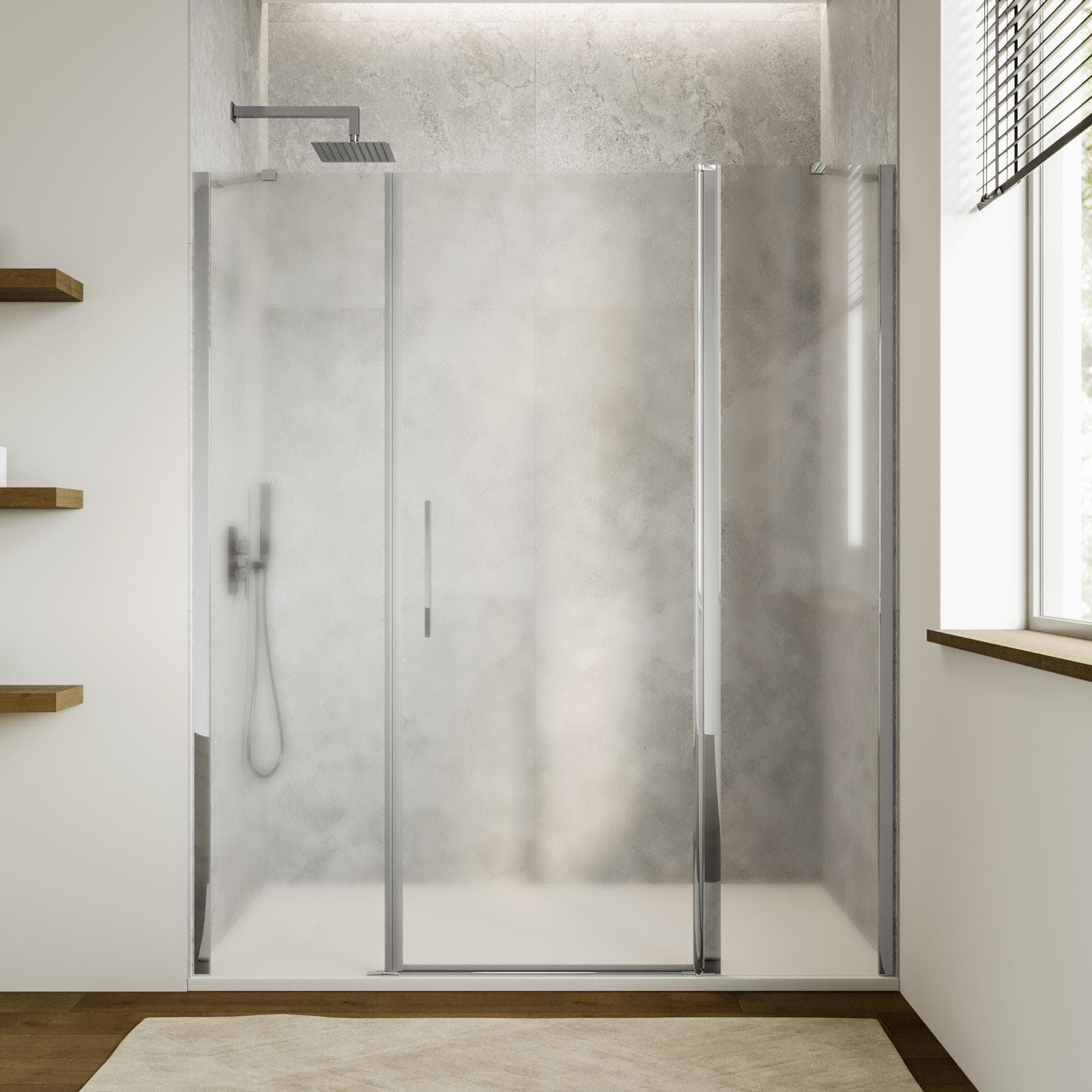 Box doccia nicchia 165 cm 45 giunto + 80 battente + 40 fisso con vetro temperato opaco e profilo cromo 195h - Nilo