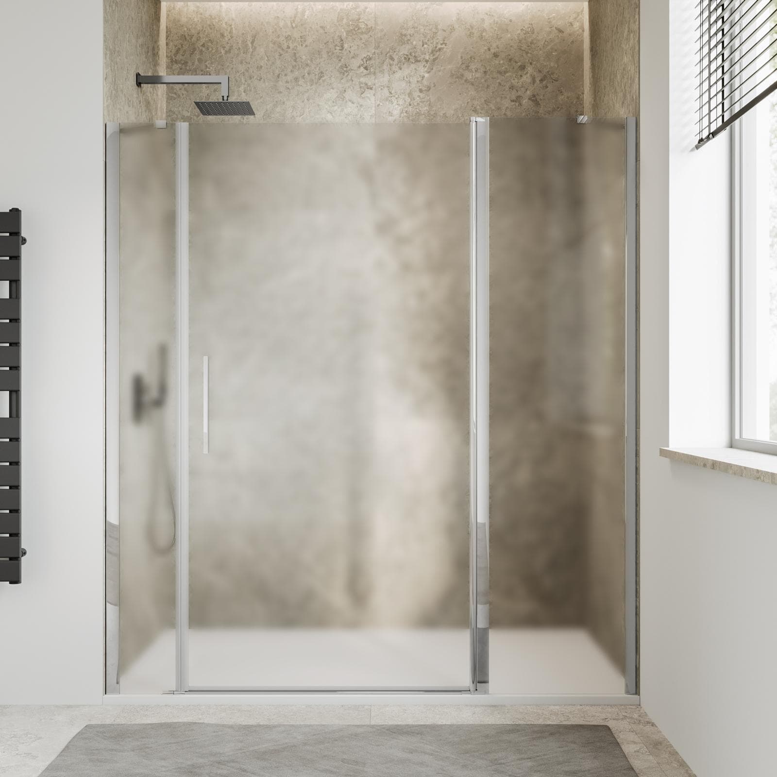 Box doccia nicchia 165 cm 55 giunto + 80 battente + 30 fisso con vetro temperato opaco e profilo cromo 195h - Nilo
