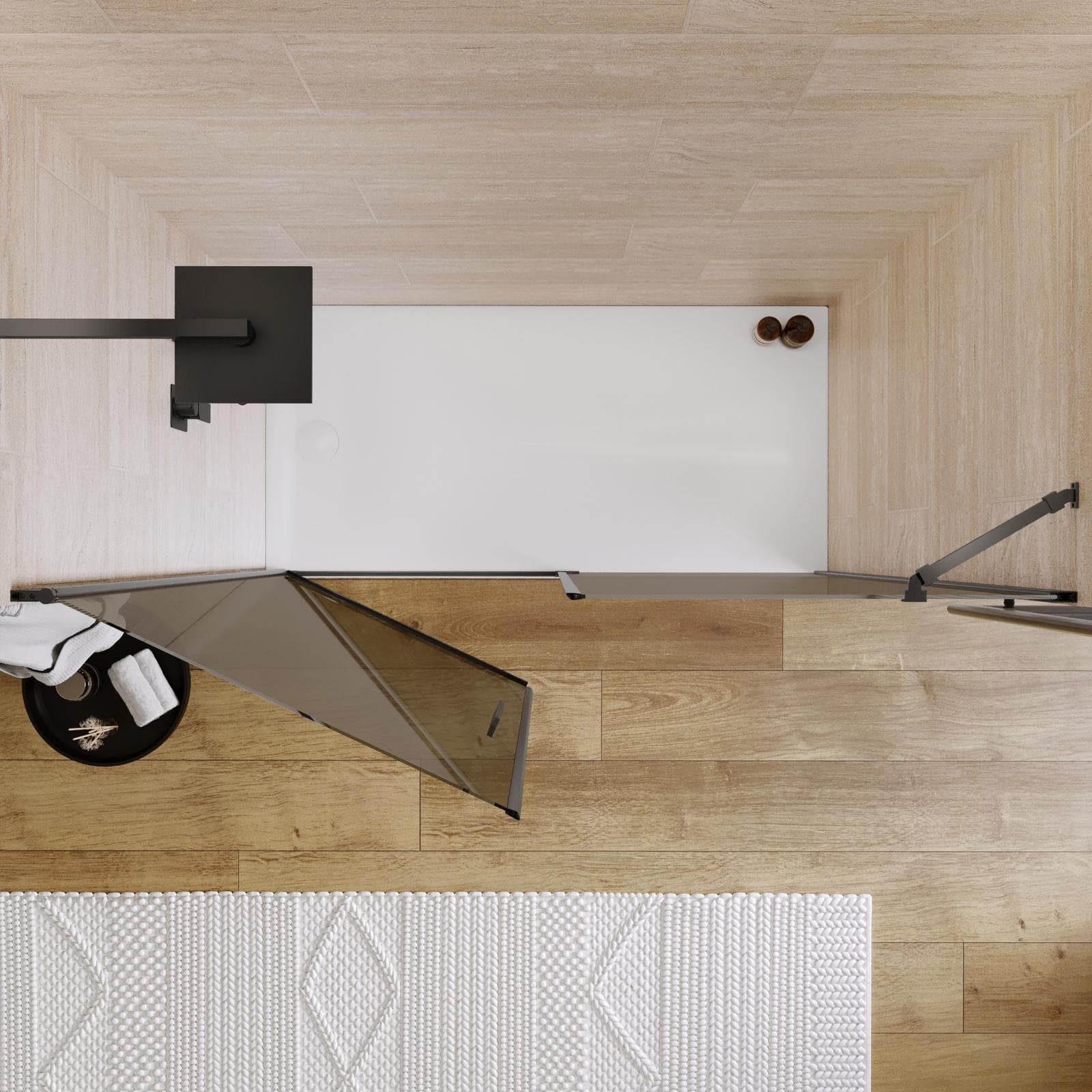 Box doccia nicchia 175 cm battente 95 cm e lato fisso con vetro temperato bronzato e profilo nero 195h - Nilo