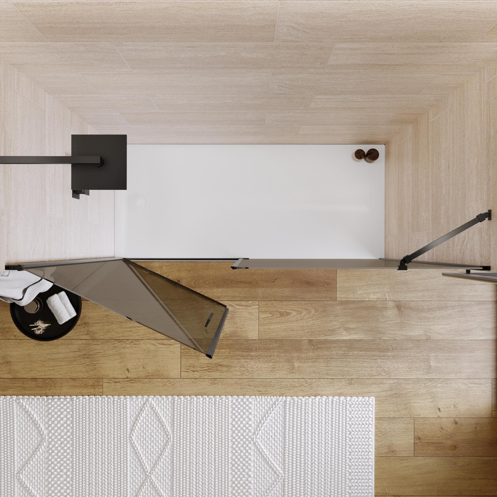 Box doccia nicchia 190 cm battente 90 cm e lato fisso con vetro temperato bronzato e profilo nero opaco 195h - Nilo