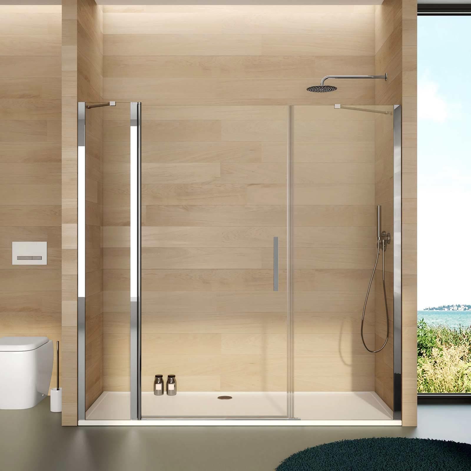 Box doccia nicchia 190 cm 30 giunto + 90 battente + 70 fisso con vetro temperato trasparente e profilo cromo 195h - Nilo