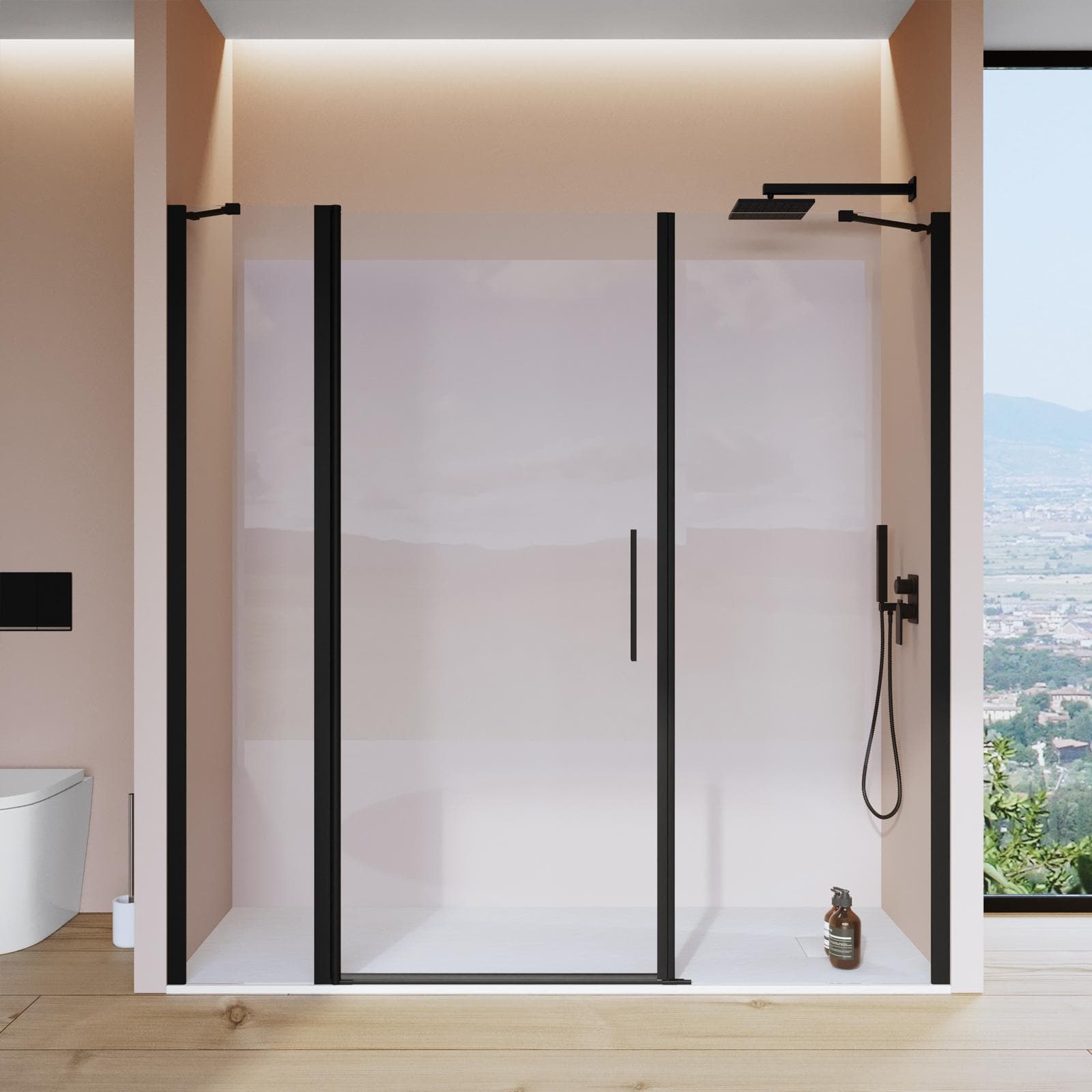 Box doccia nicchia 195 cm 45 giunto + 80 battente + 70 fisso con profilo nero 195h - Nilo