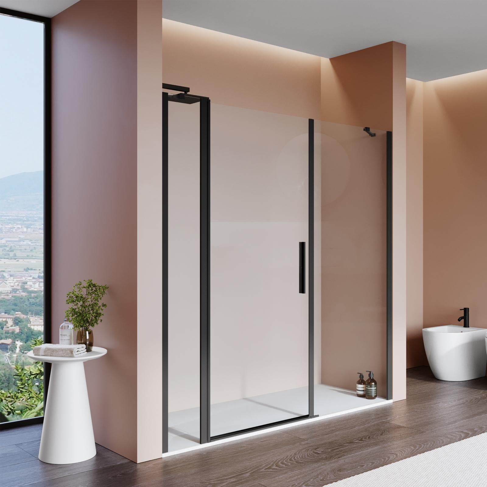 Box doccia nicchia 200 cm 30 giunto+80 battente+90 fisso con profilo nero 195h - Nilo