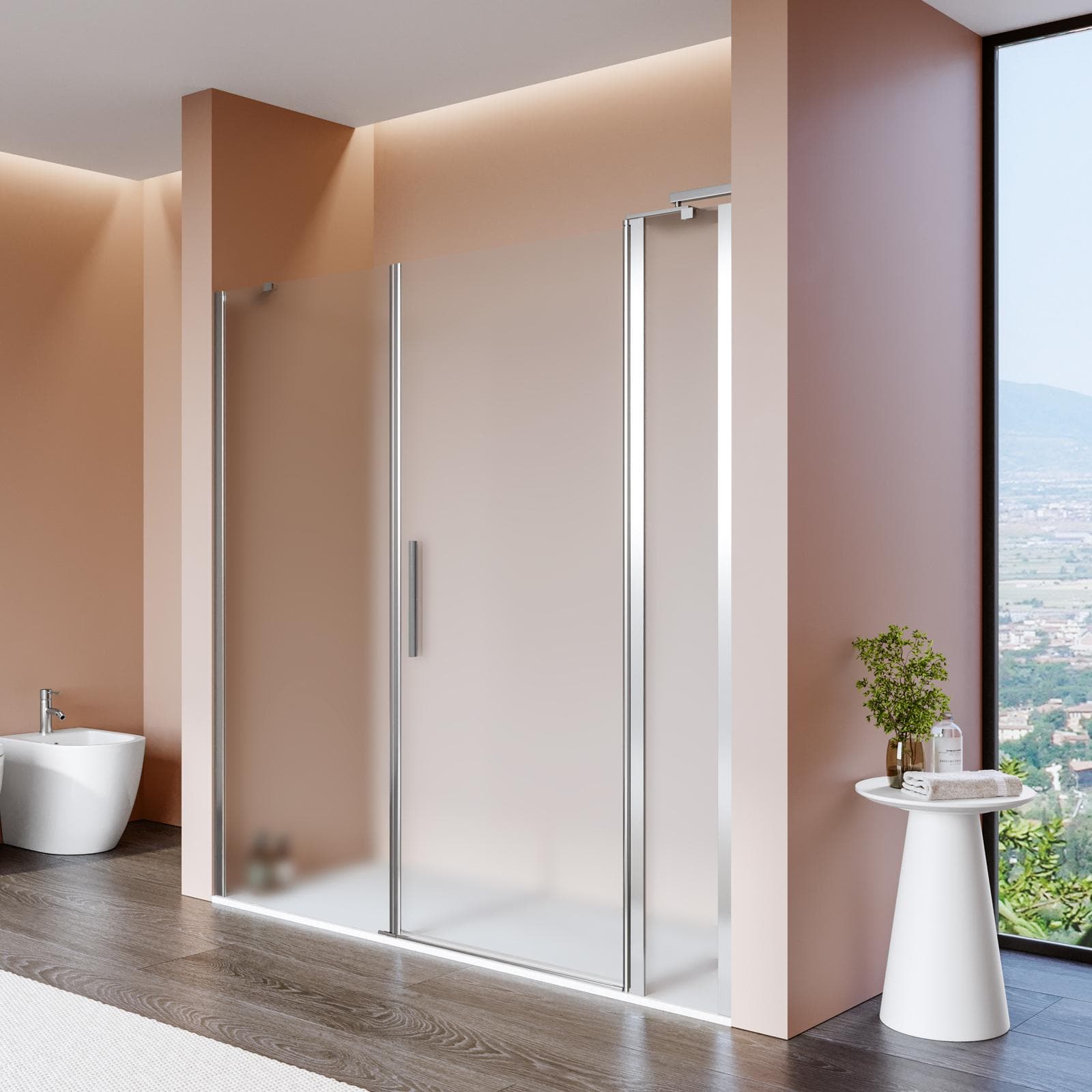 Box doccia nicchia 200 cm 35 giunto + 85 battente + 80 fisso con vetro temperato opaco e profilo cromo 195h - Nilo