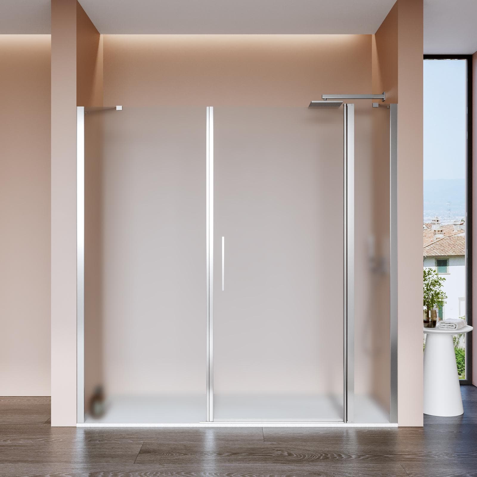 Box doccia nicchia 200 cm 35 giunto + 85 battente + 80 fisso con vetro temperato opaco e profilo cromo 195h - Nilo