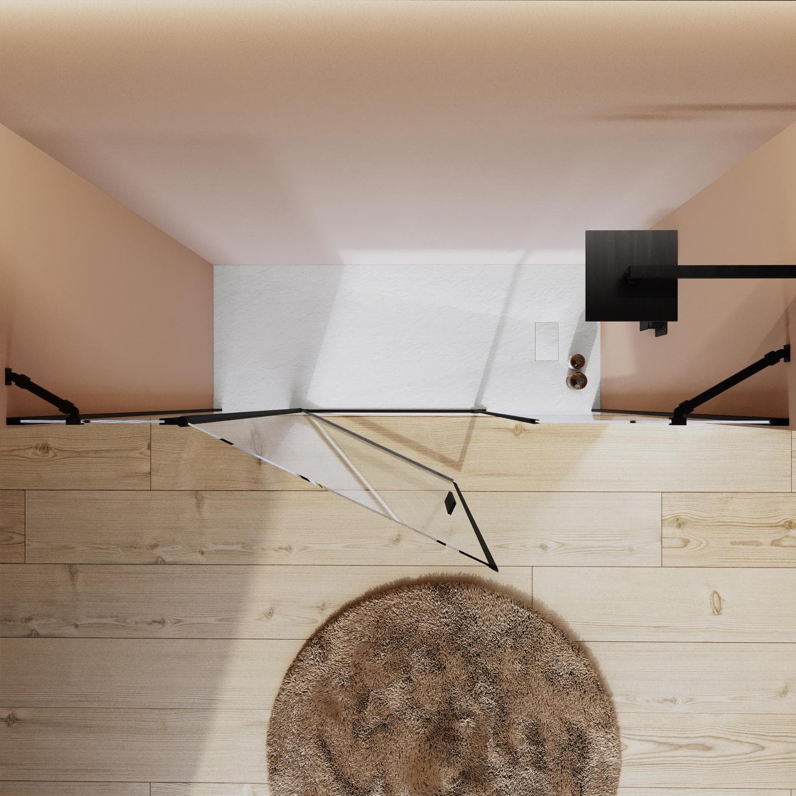 Box doccia nicchia 200 cm 45 giunto + 90 battente + 65 fisso con profilo nero 195h - Nilo