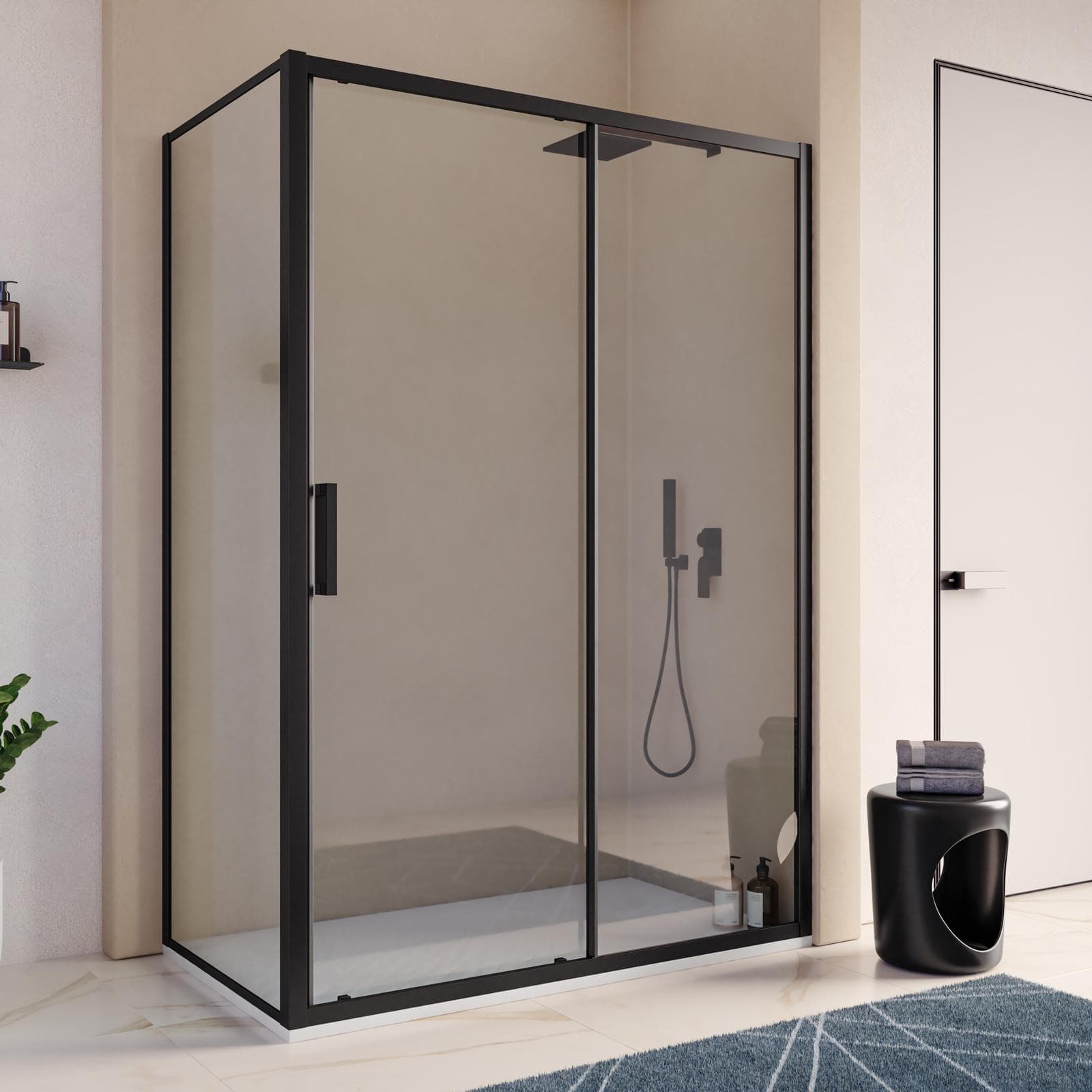 Box doccia profilo nero 80x140 lato fisso + scorrevole angolare 200h - Naomi