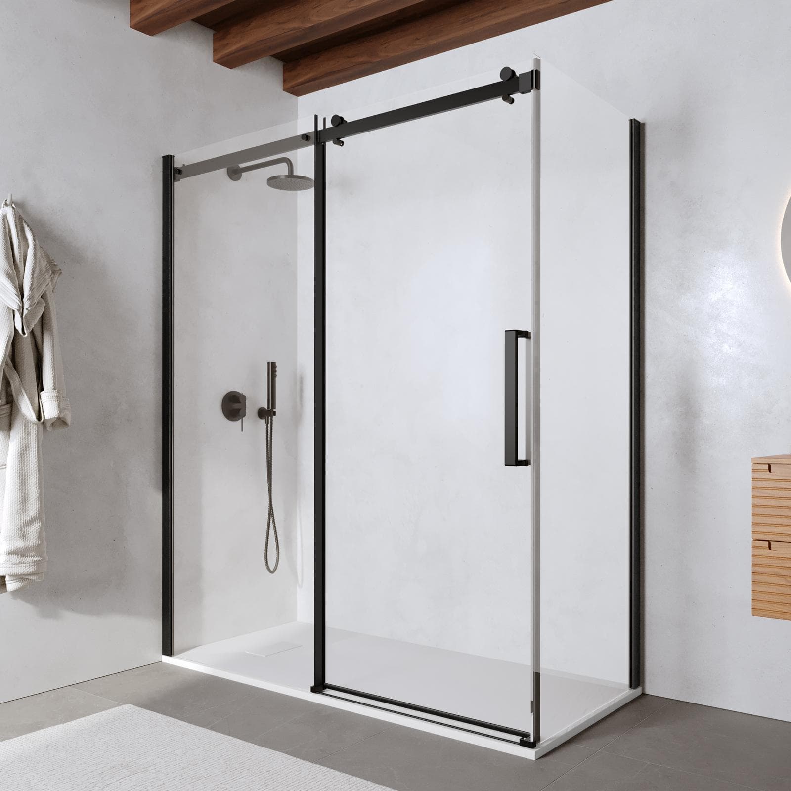 Box doccia 90x170 cm scorrevole in vetro anticalcare trasparente e profilo nero opaco 200h - Lucy