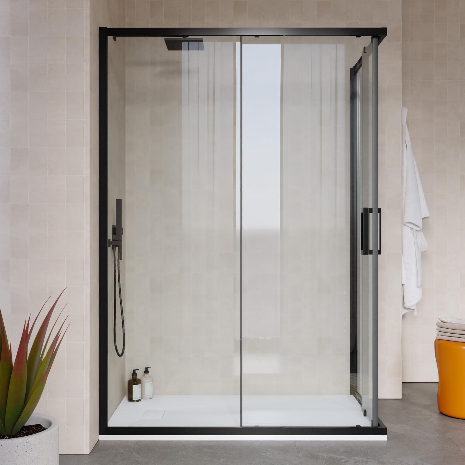 Box doccia telaio nero 90x120 con apertura angolare scorrevole anticalcare 200h - Naomi
