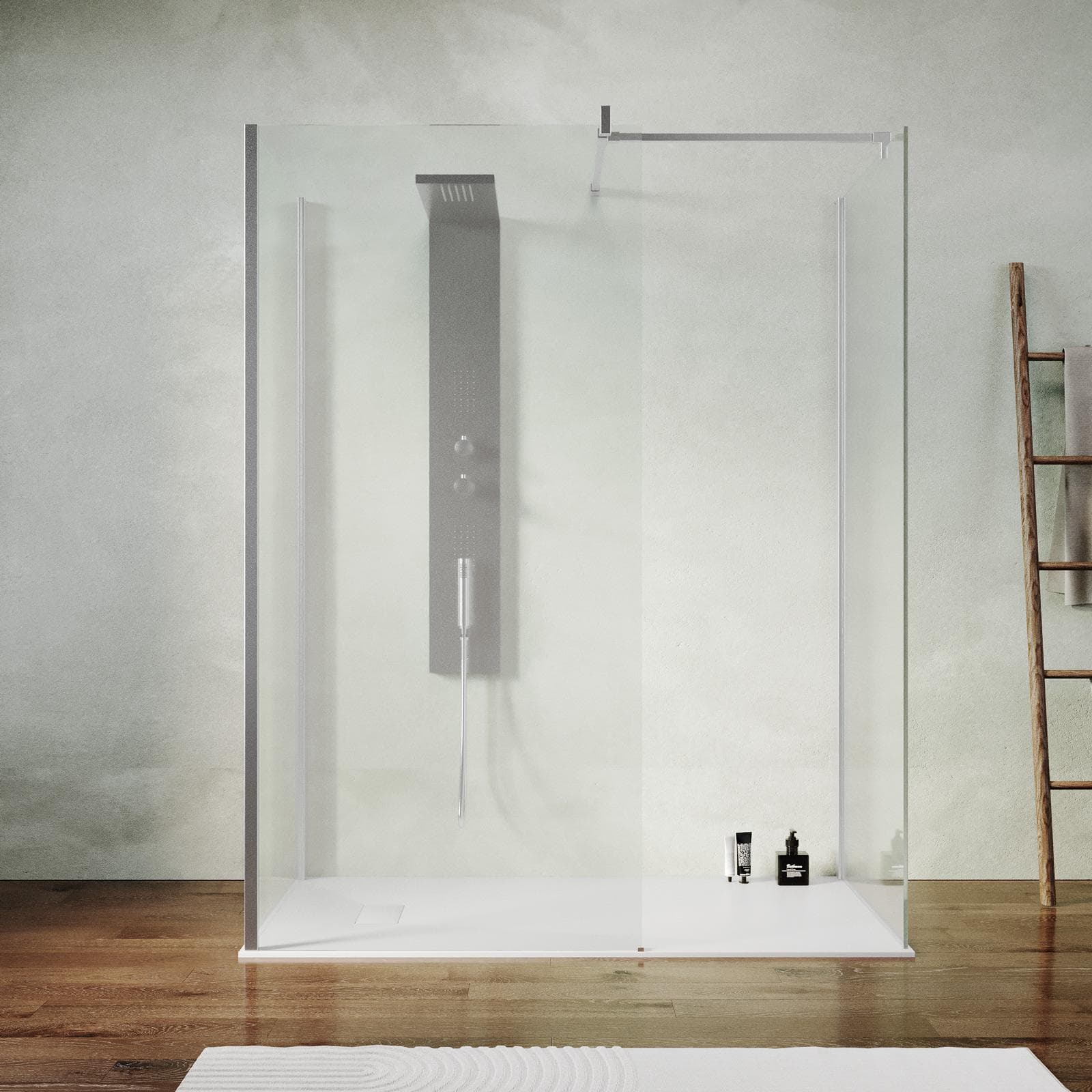 Box doccia walk-in tre lati 80x90x80 cm vetro anticalcare trasparente e profilo cromo 200h - Keep