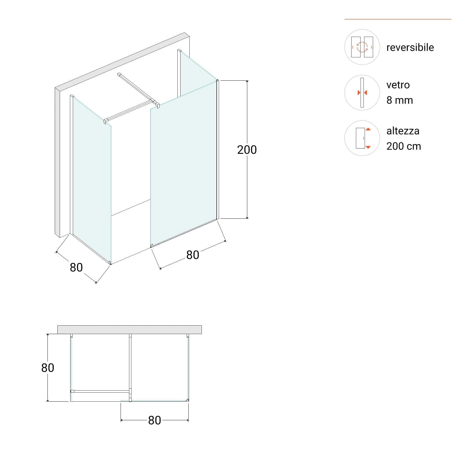 Box doccia tre lati vetro temperato fumè per piatti doccia 80x120 cristallo anticalcare - Keep