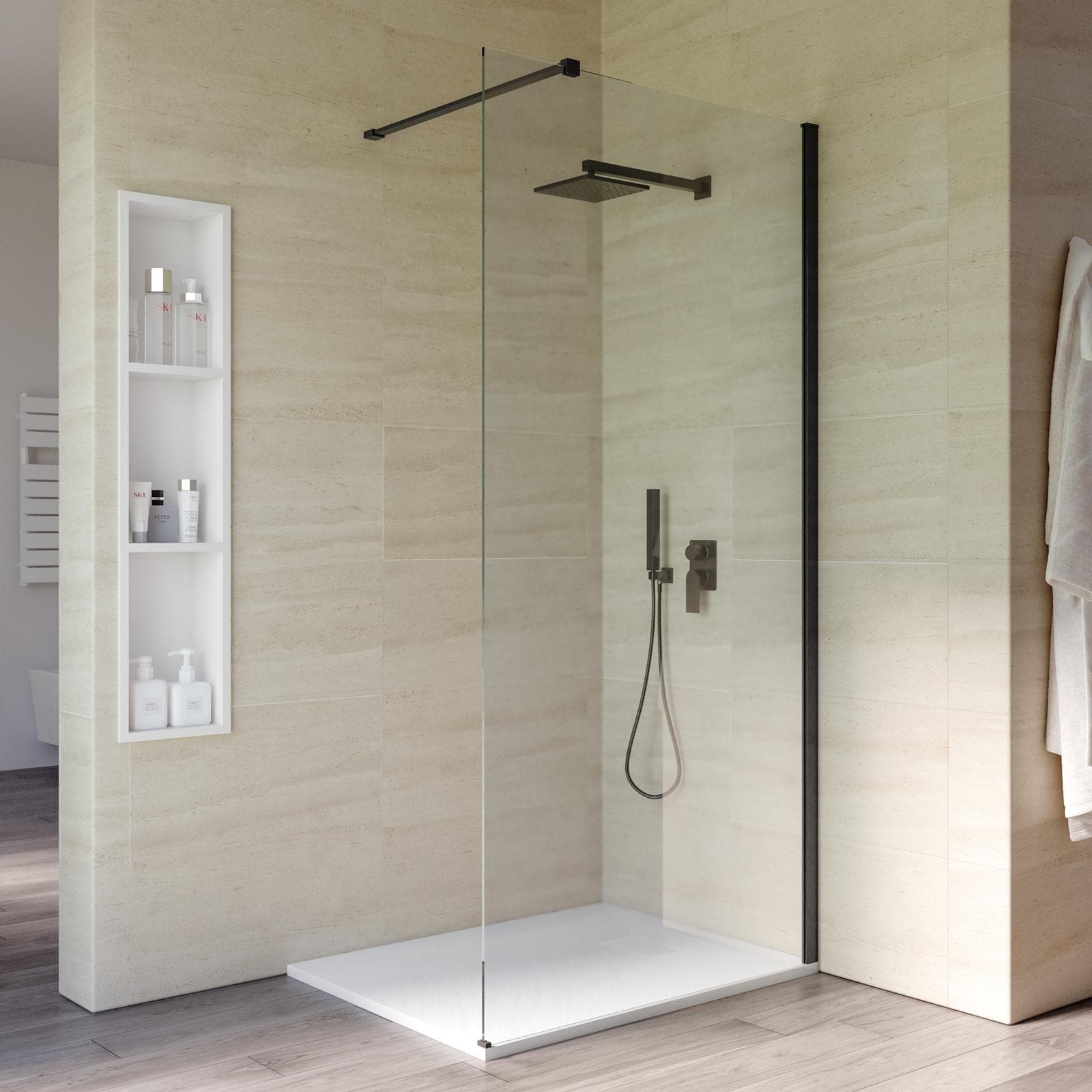 Box doccia Walk in 100 cm vetro 8 mm anticalcare trasparente e profilo nero spazzolato 200h - Keep