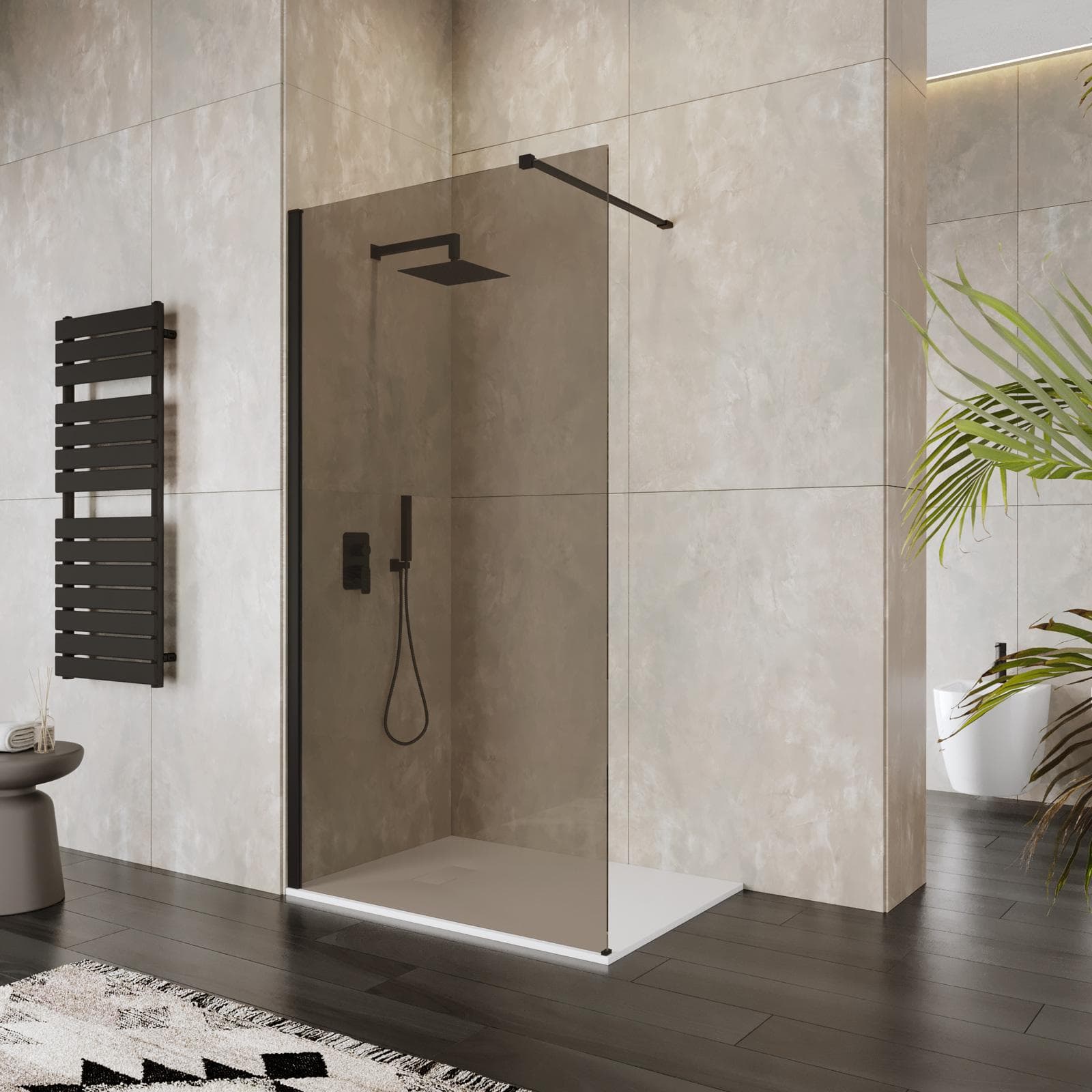 Box doccia Walk in 120 cm vetro 8 mm anticalcare bronzato e profilo nero 200h - Keep
