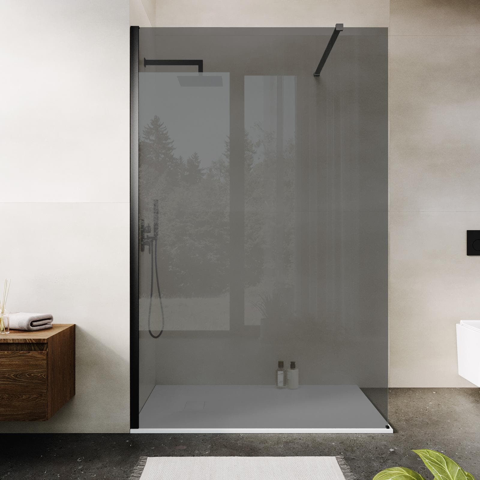 Box doccia Walk in 130 cm vetro 8 mm anticalcare fumè e profilo nero 200h - Keep