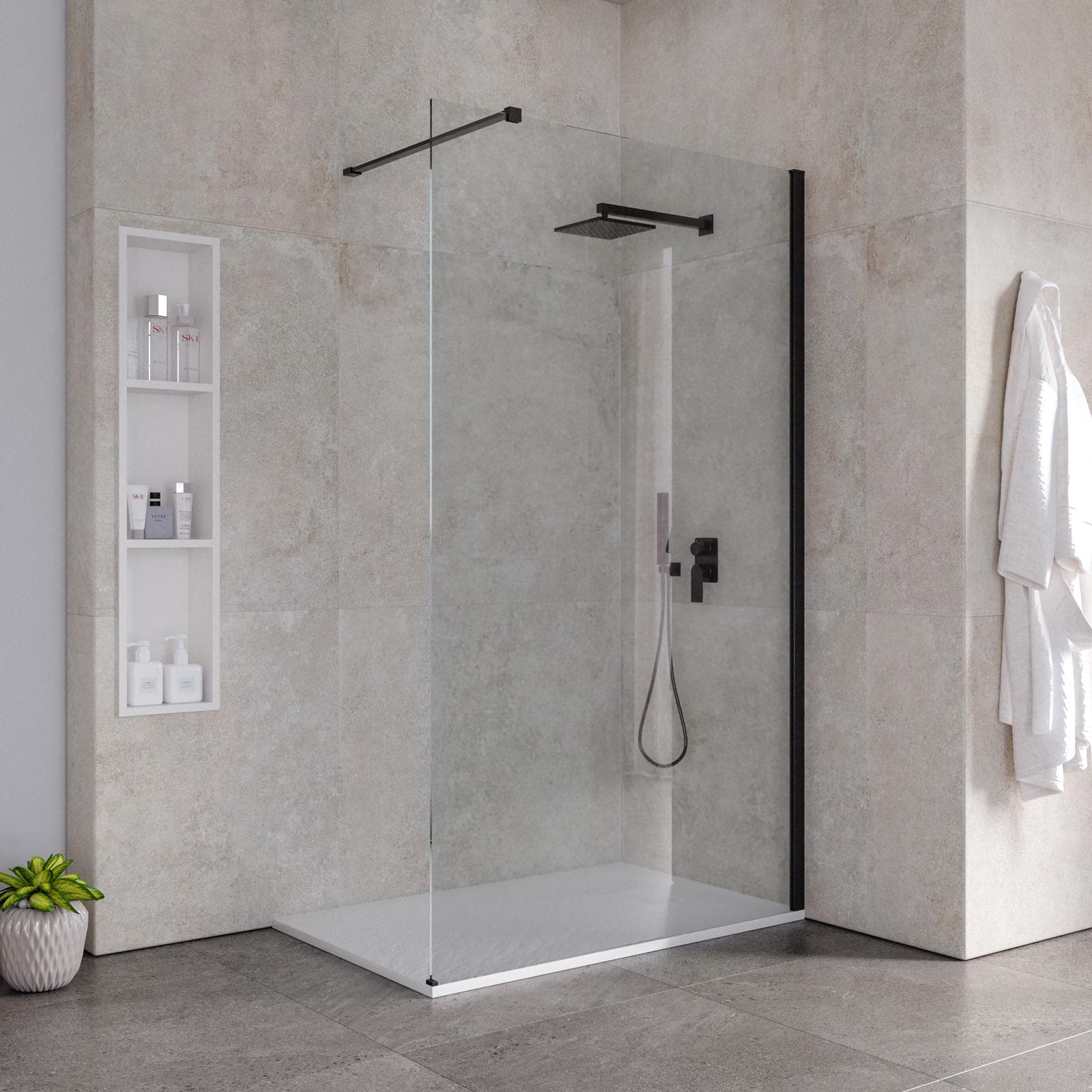 Box doccia Walk in 130 cm vetro 8 mm anticalcare trasparente e profilo nero spazzolato 200h - Keep