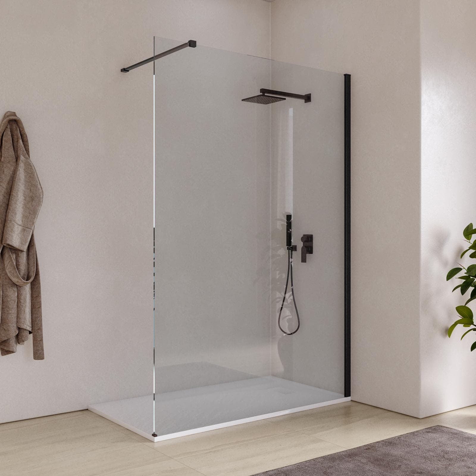 Box doccia Walk in 140 cm vetro 8 mm anticalcare trasparente e profilo nero spazzolato 200h - Keep