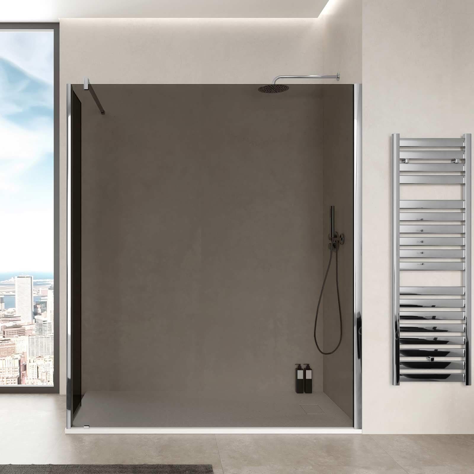 Box doccia Walk In 160 cm in vetro temperato fumè anticalcare e anta girevole 45 cm - Keep