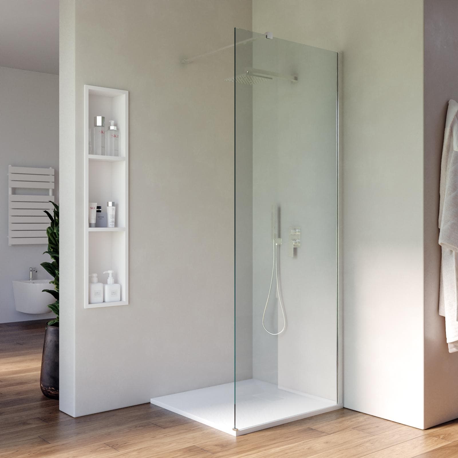 Box doccia Walk in 70 cm vetro 8 mm anticalcare trasparente e profilo spazzolato 200h - Keep