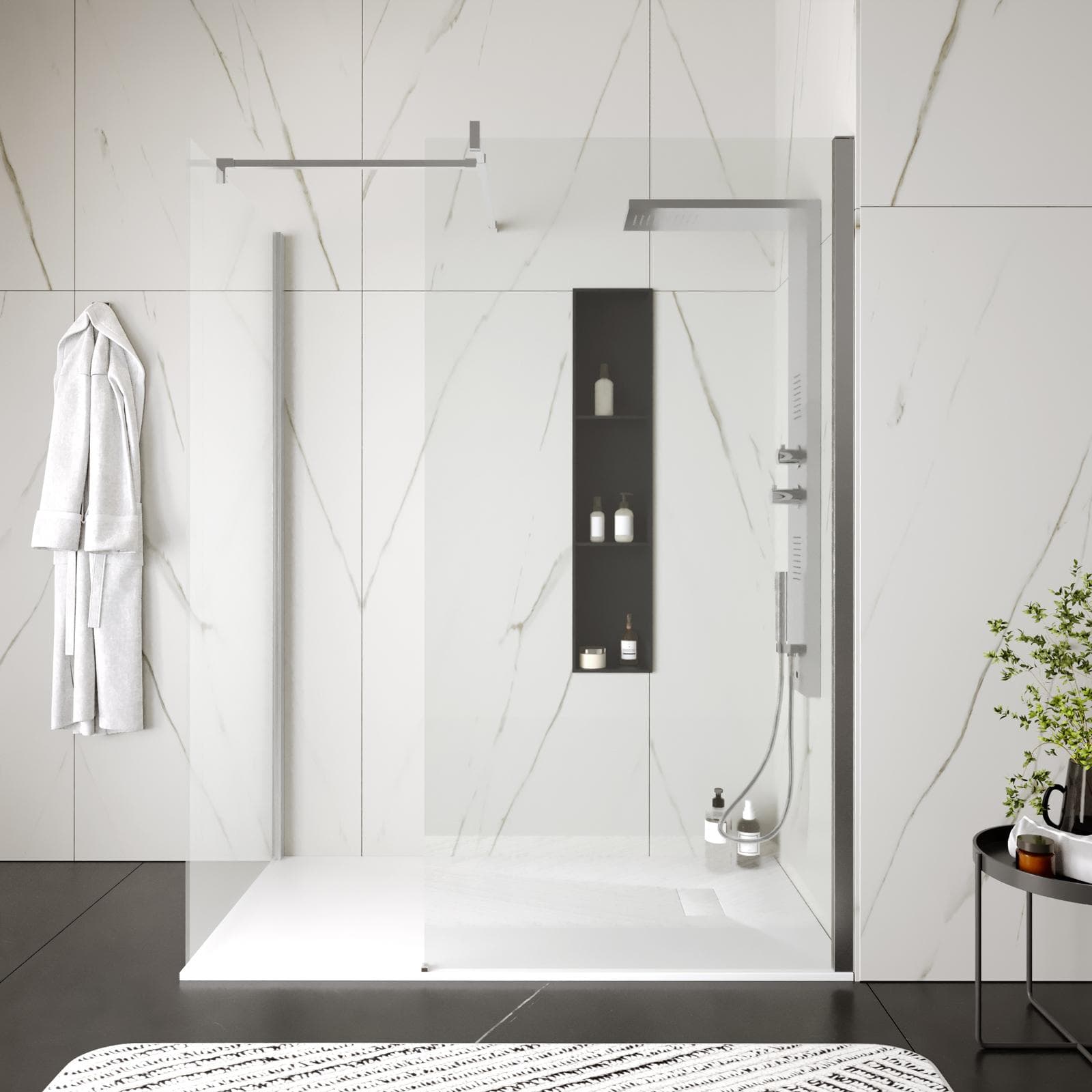 Box doccia walk-in 70x110 con vetro anticalcare trasparente e profilo cromo 200h - Keep