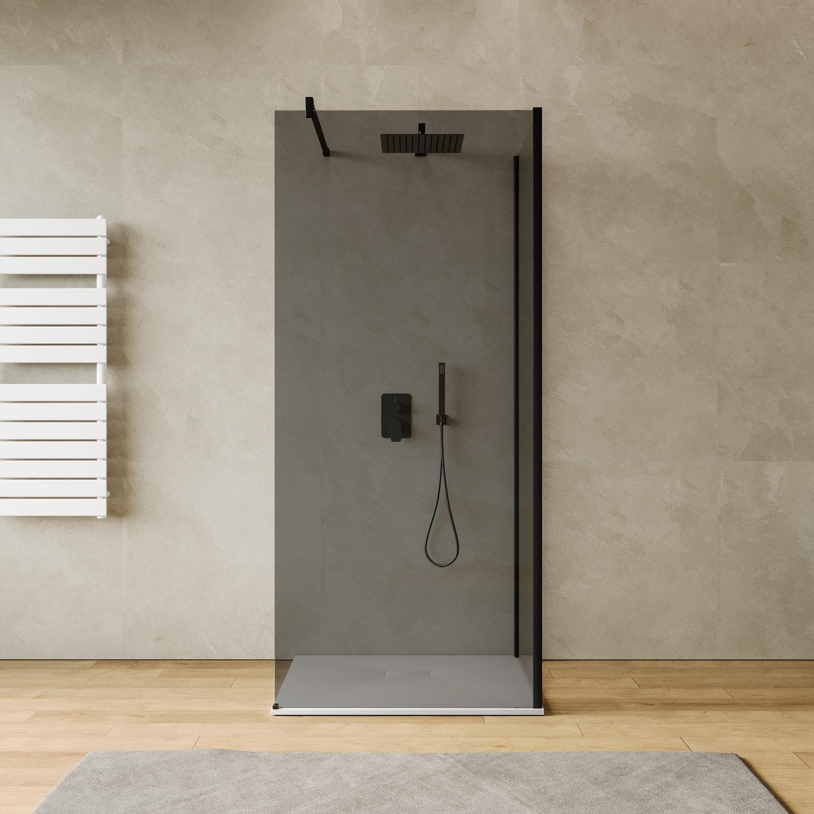 Box doccia walk-in 80x90 cm angolare con vetro fumè e profilo nero 200h - Keep