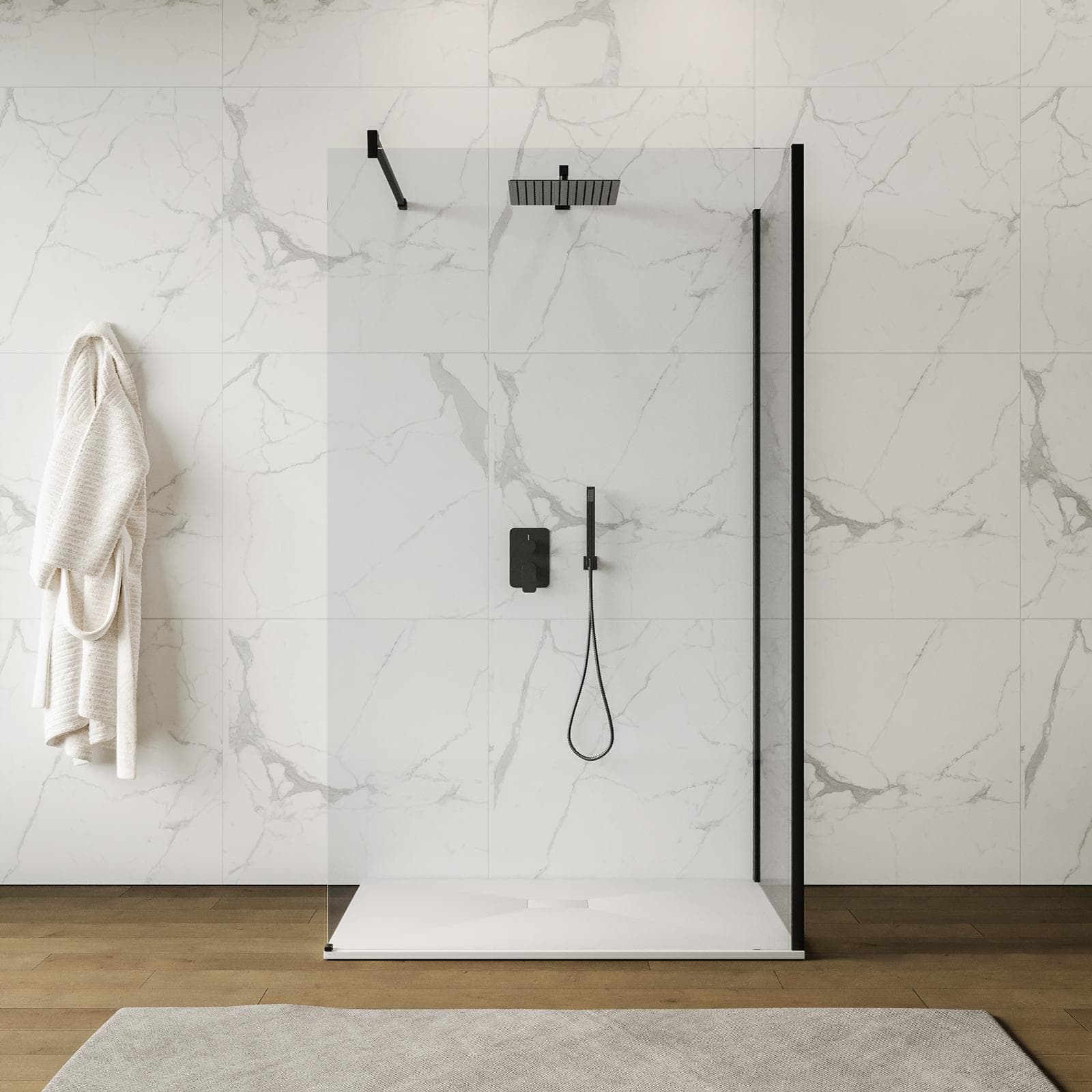 Box doccia walk-in 90x120 cm angolare con vetro trasparente e profilo nero 200h - Keep