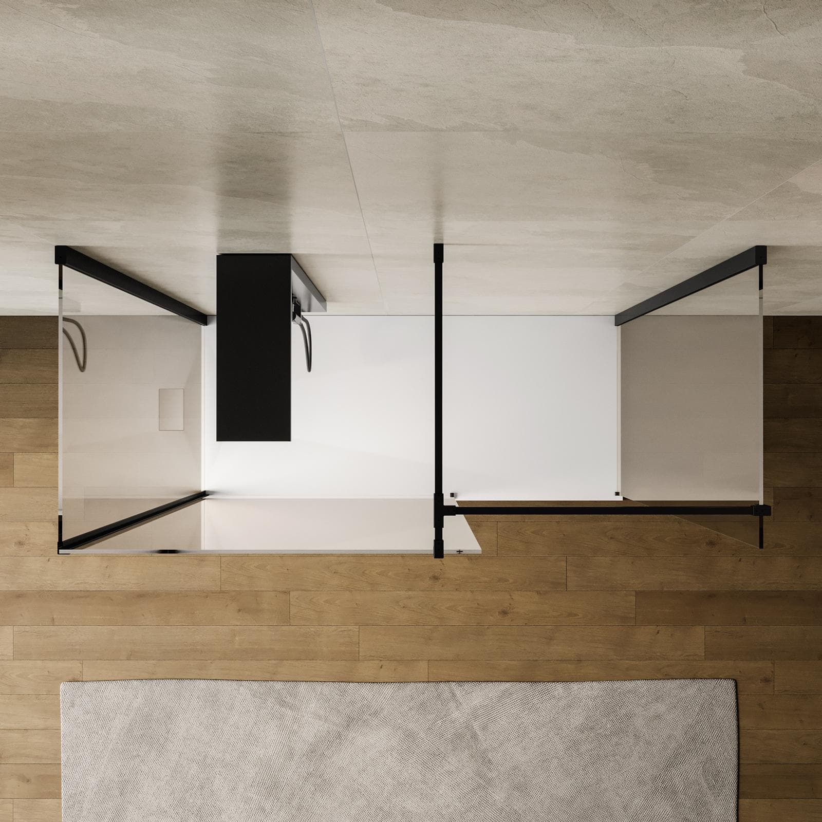 Box doccia walk-in tre lati 70x110x70 con vetro anticalcare trasparente e profilo nero opaco 200h - Keep