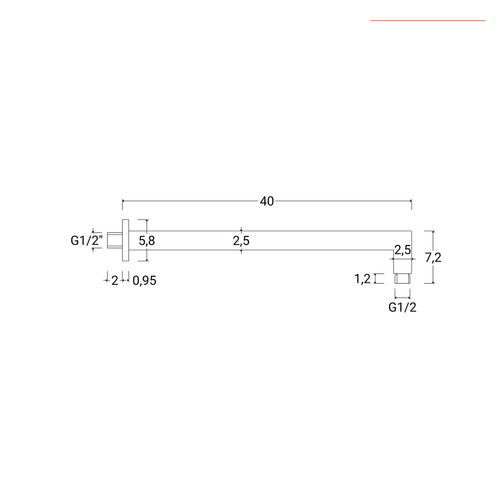 Braccio doccia 40 cm in ottone fango - Prisma